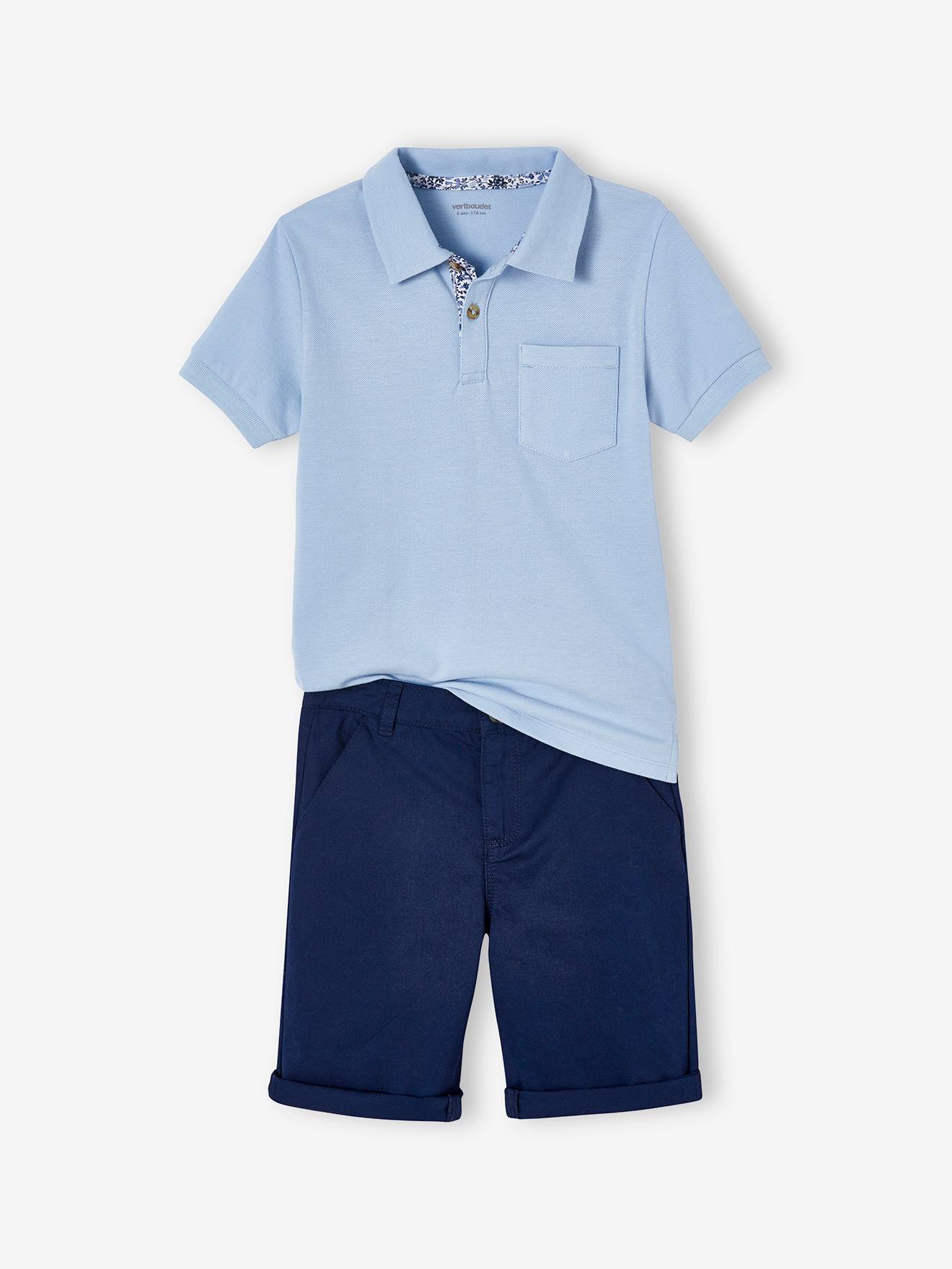 Ensemble polo maille piquée et bermuda garçon marine