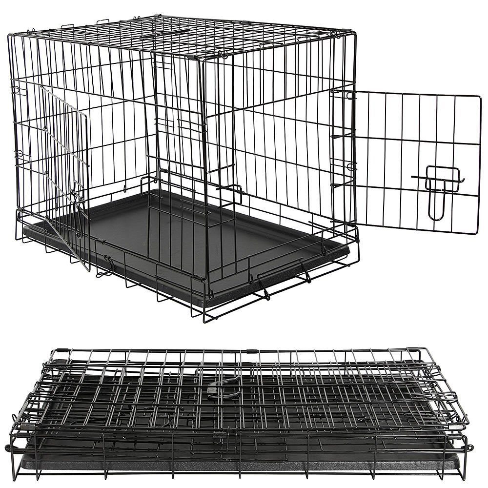 Melko Hundekäfig Transportbox Autotransportbox Hundetransportbox Falltbar in Schwarz oder Silber Drahtkäfig Hunde Gitterbox Hundekäfig Katze Transportkäfig Metall Tierkäfig, Rostbeständiger beschichteter Eisendraht