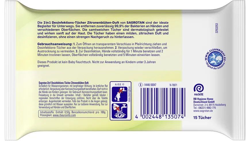 Sagrotan 2in1 Desinfektions-Tücher für Hände und Oberflächen
