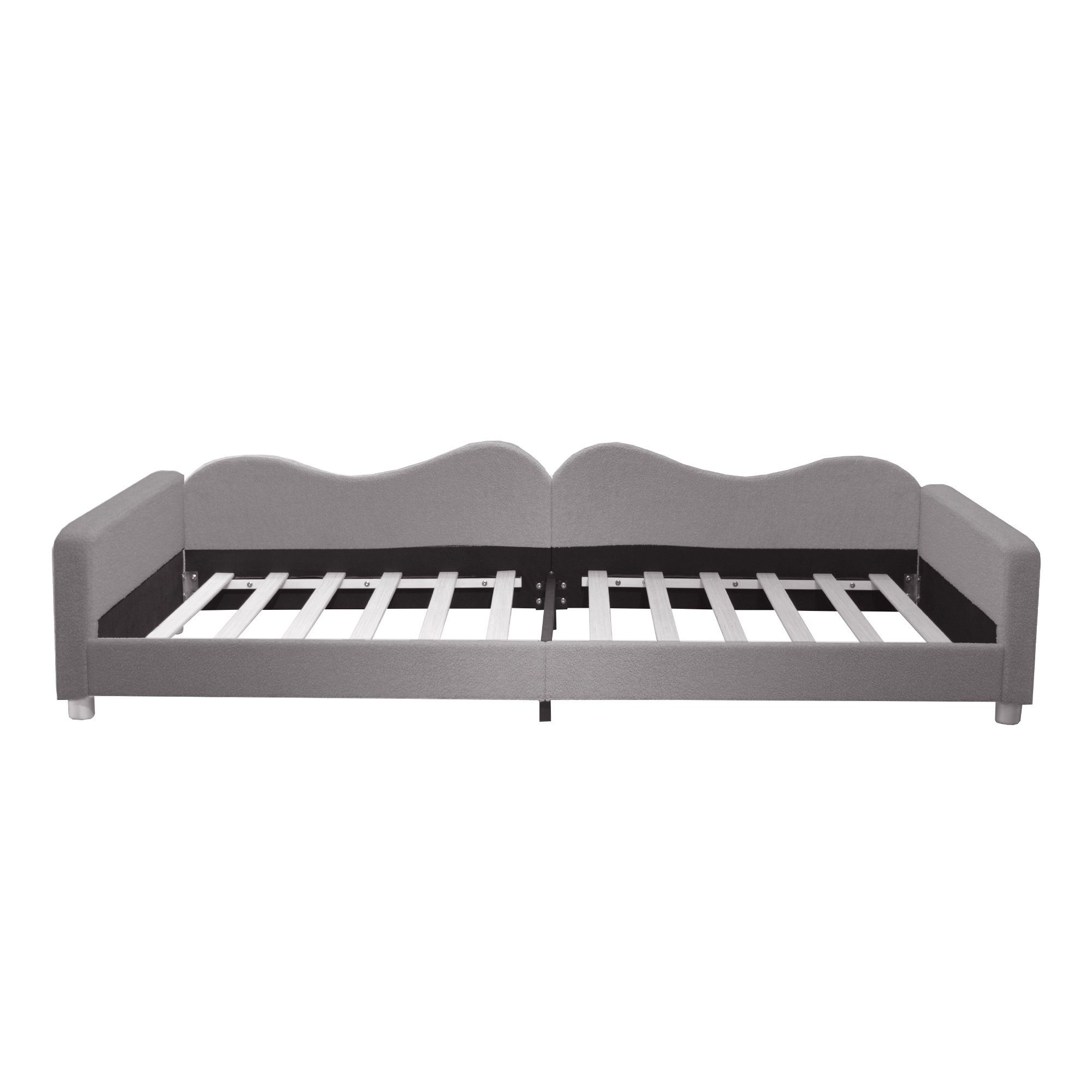 WISHDOR Kinderbett Polsterbett, Schlafsofa Gästebett, mit Rückenlehne und Armlehnen (Bettgestell Teddystoff Multifunktionales weiches Bett 90x200 cm), ohne Matratze