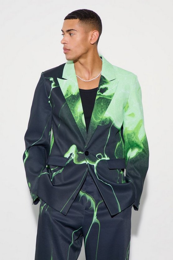 Lockerer Blazer mit Marmor-Print