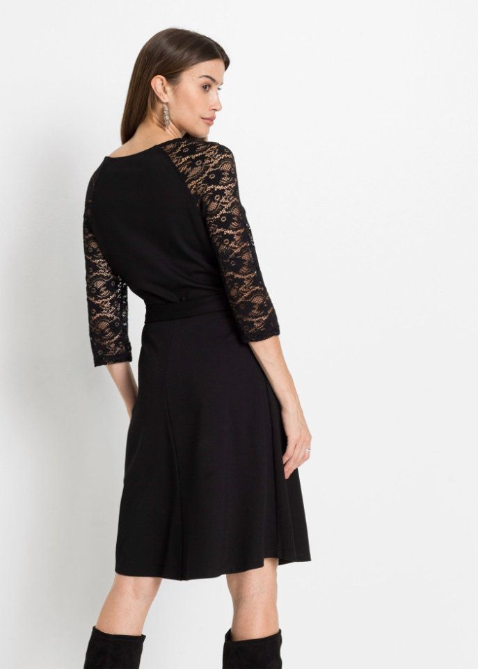Jerseykleid mit Spitzenärmeln