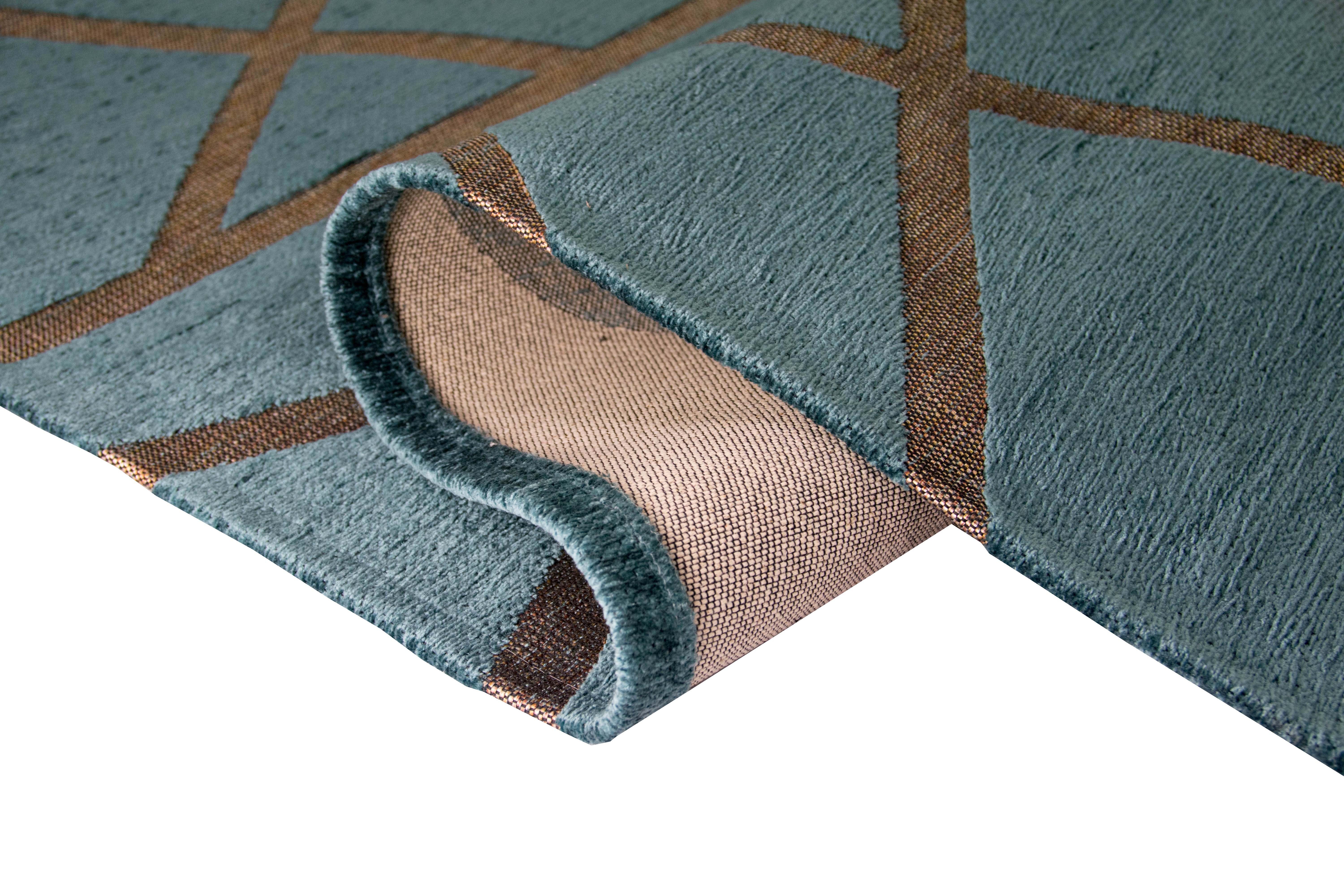 Teppich Orientteppich Wohnzimmer Teppich Geometrisches Muster in Türkis Bronze, Teppich-Traum, rechteckig, Höhe: 0,9 mm