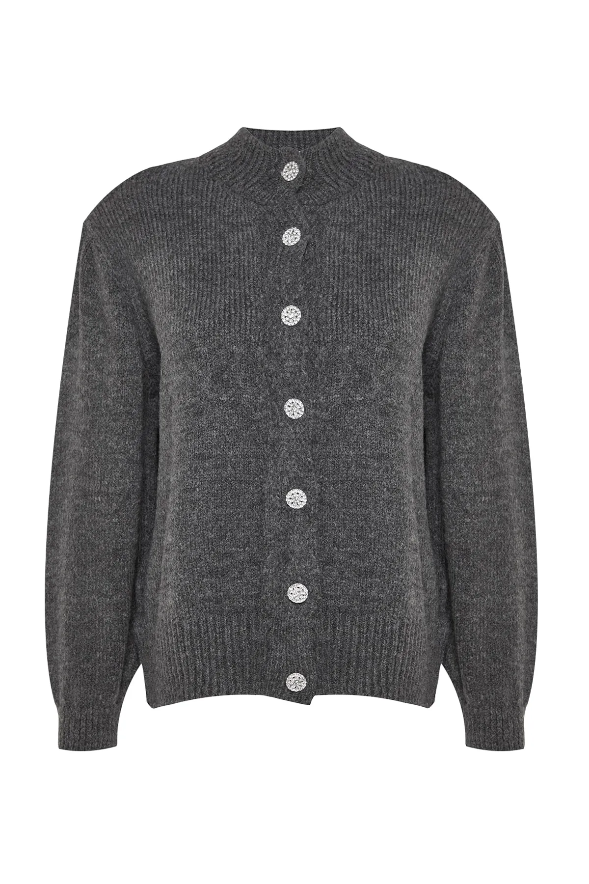 Trendyol Curve  Anthrazitfarbener Cardigan mit Knopfverschluss TBBAW24AV00019