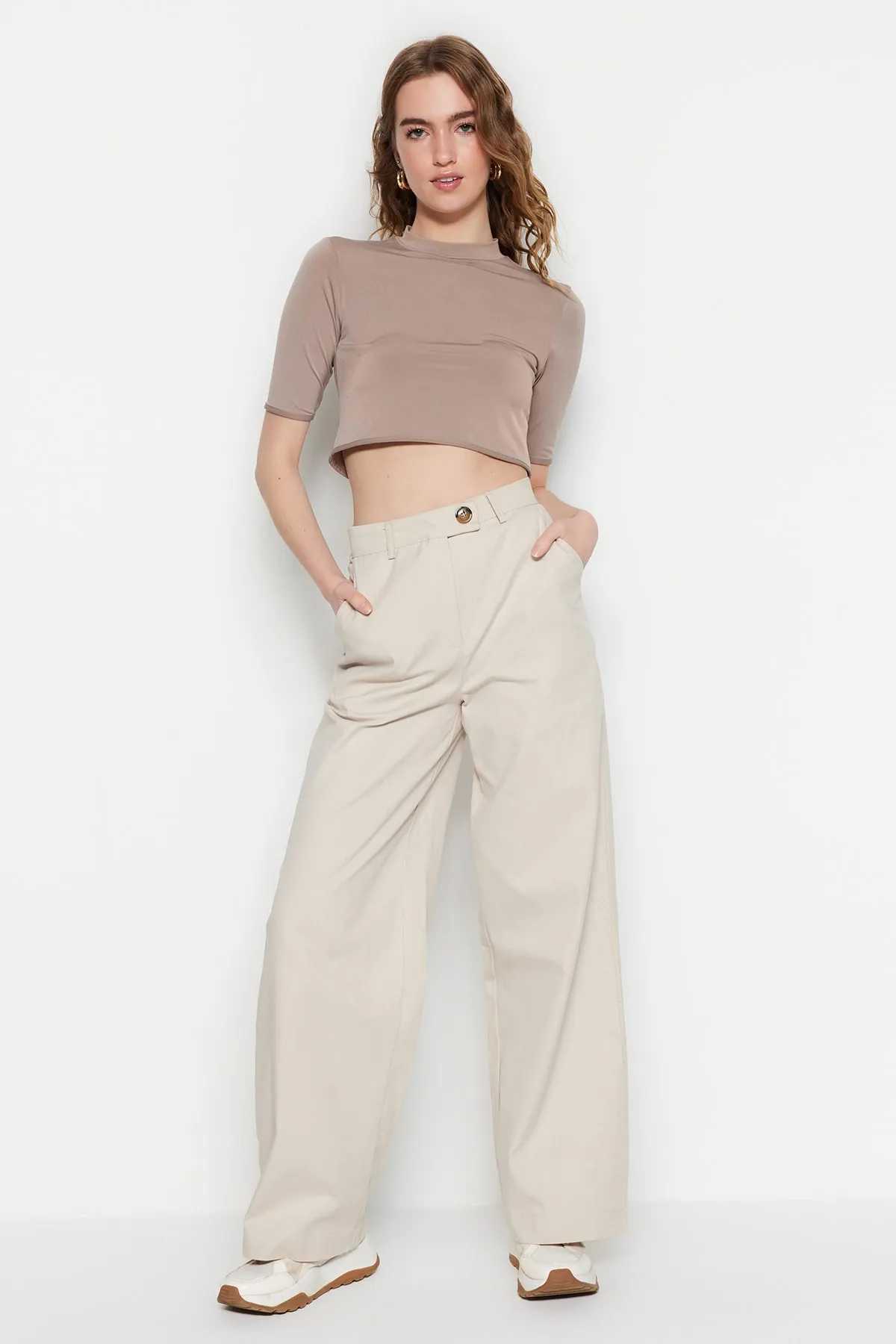 Trendyol Collection  Stone Wide Leg/Wide Leg Woven Hose TWOSS23PL00142