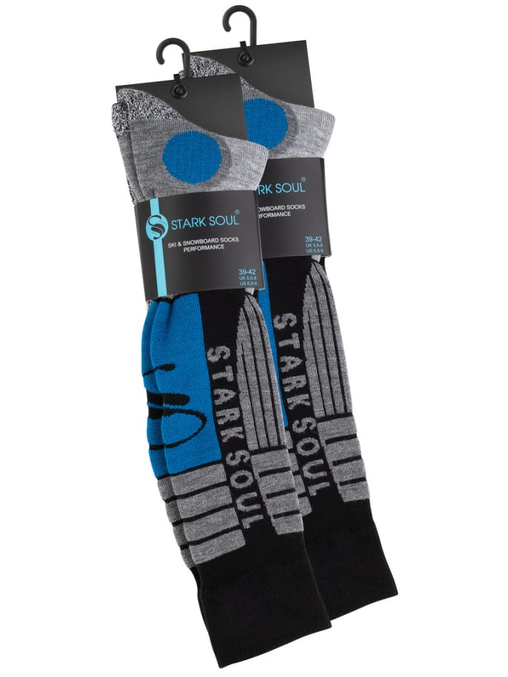 Stark Soul® Ski & Snowboard Socken 2 Paar, mit Spezialpolsterung in Grau-Schwarz-Blau günstig kaufen