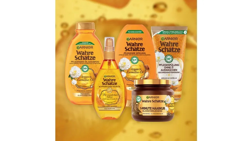Garnier Wahre Schätze Pflegendes Öl-Shampoo Argan- & Camelia-Öl - Intensive Pflege für trockenes und glanzloses Haar 300 ml