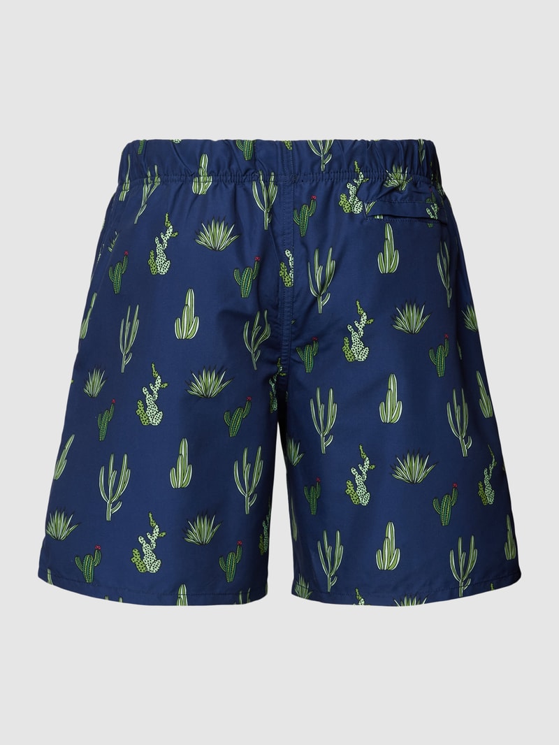 Badehose mit Motiv-Print Modell 'Cacti' in dunkelblau