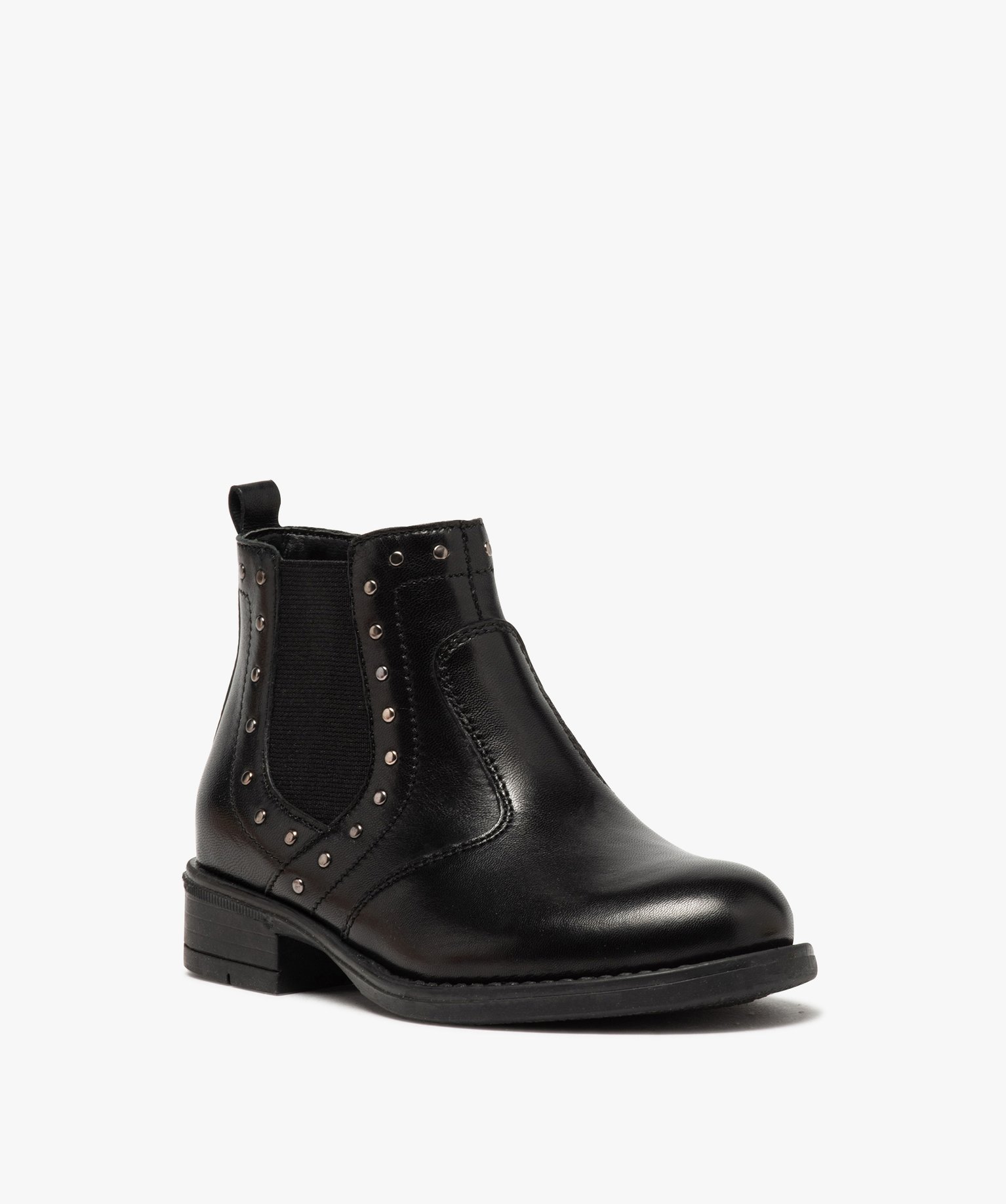 Boots fille en cuir uni style chelsea ornées de clous | GEMO