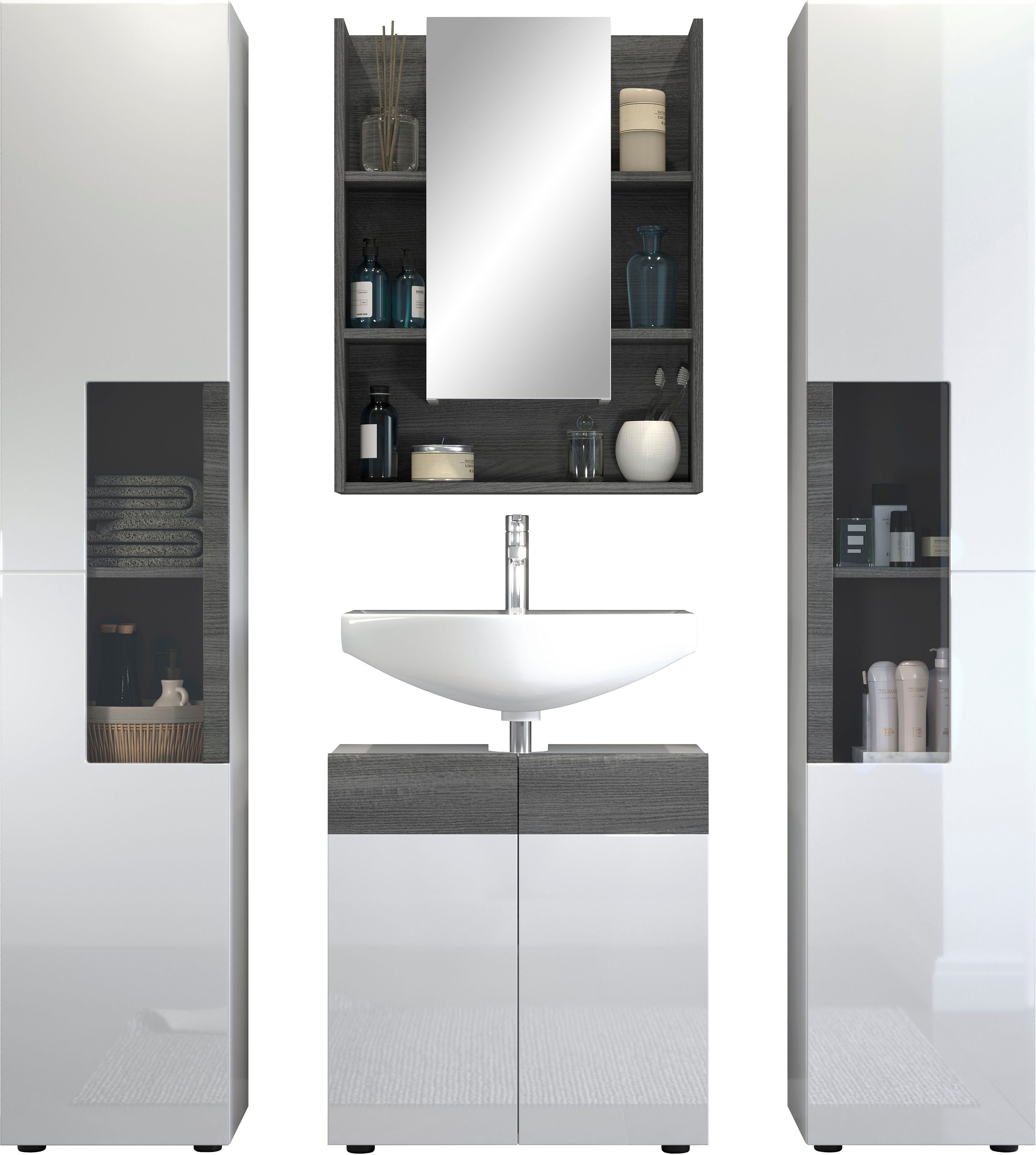 welltime Badezimmer-Set Dijon, (4-St), Grifflos, 4-teilig