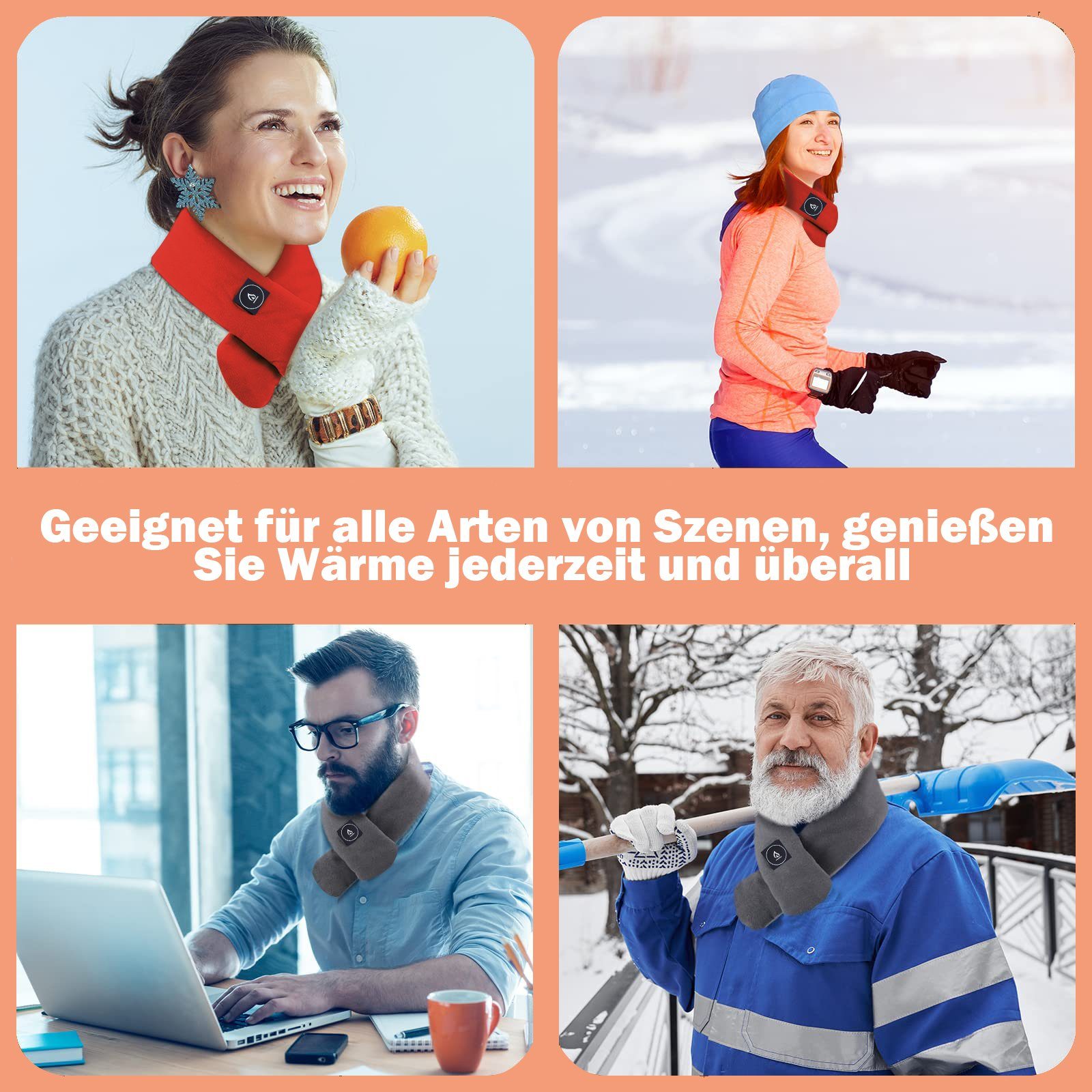 Sunicol Beheizter Schlauchschal Beheizter Schal, USB Aufladung Elektrischer Nackenwärmer, Massagegerät, Intelligente Heizung Nackenschutz Heizschal, Wärmekissen, 3 Temperatur