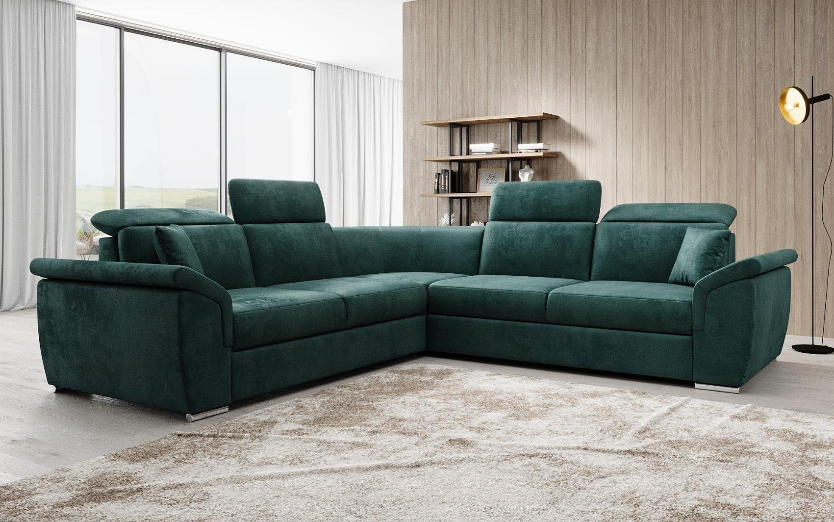 Luxusbetten24 Ecksofa Fernando, mit Schlaffunktion und Stauraum