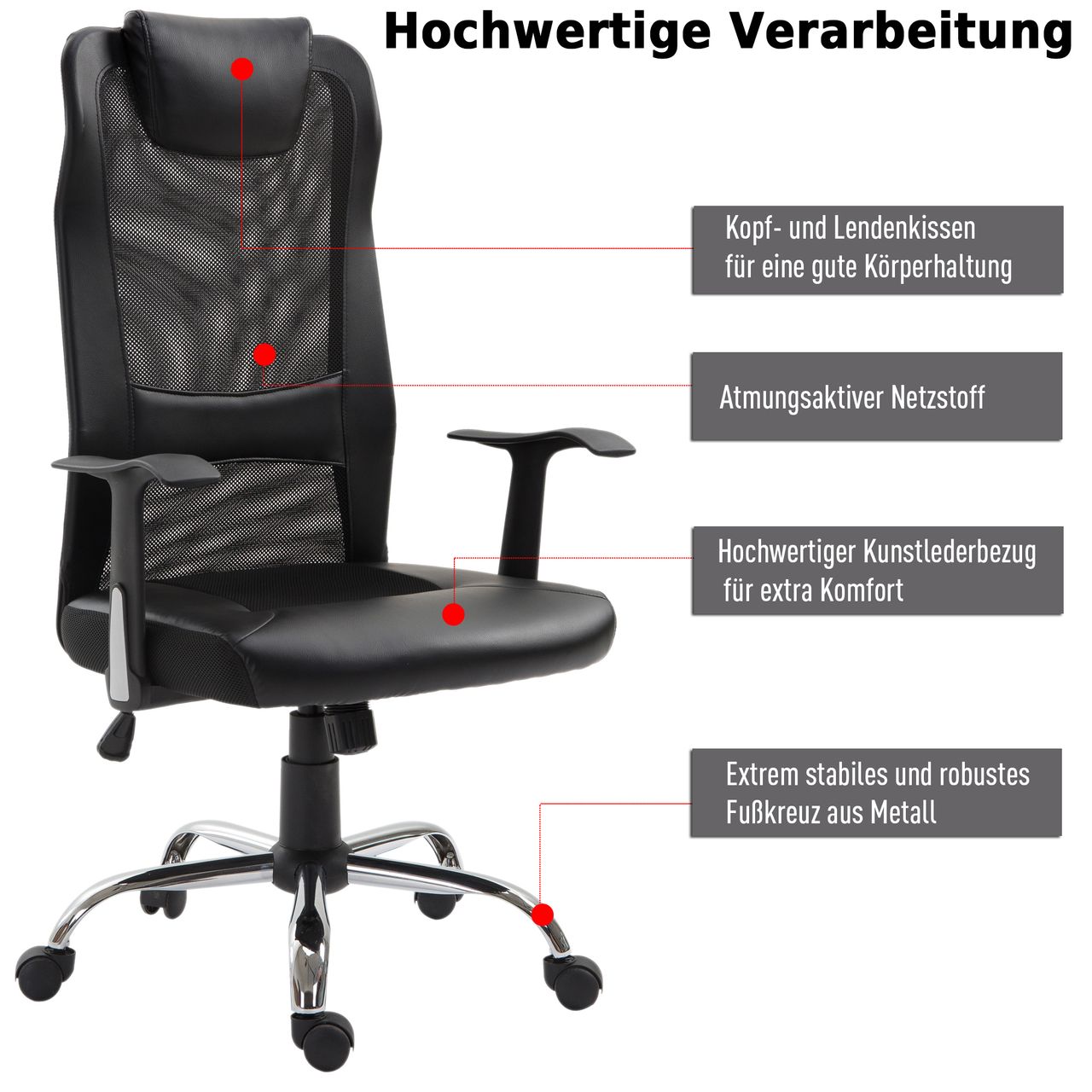 Vinsetto Bürostuhl Drehstuhl höhenverstellbar Schreibtischstuhl Chefsessel