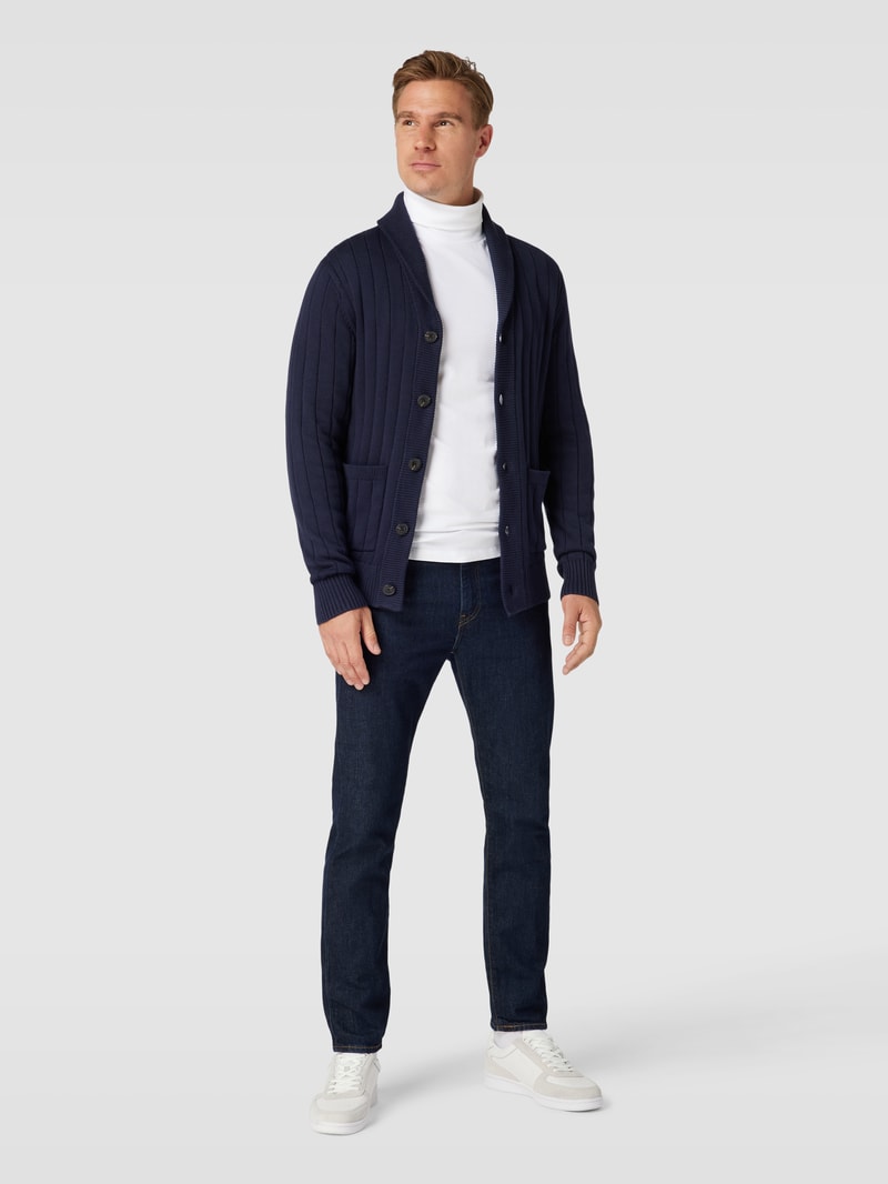 Strickjacke mit Schalkragen in marineblau
