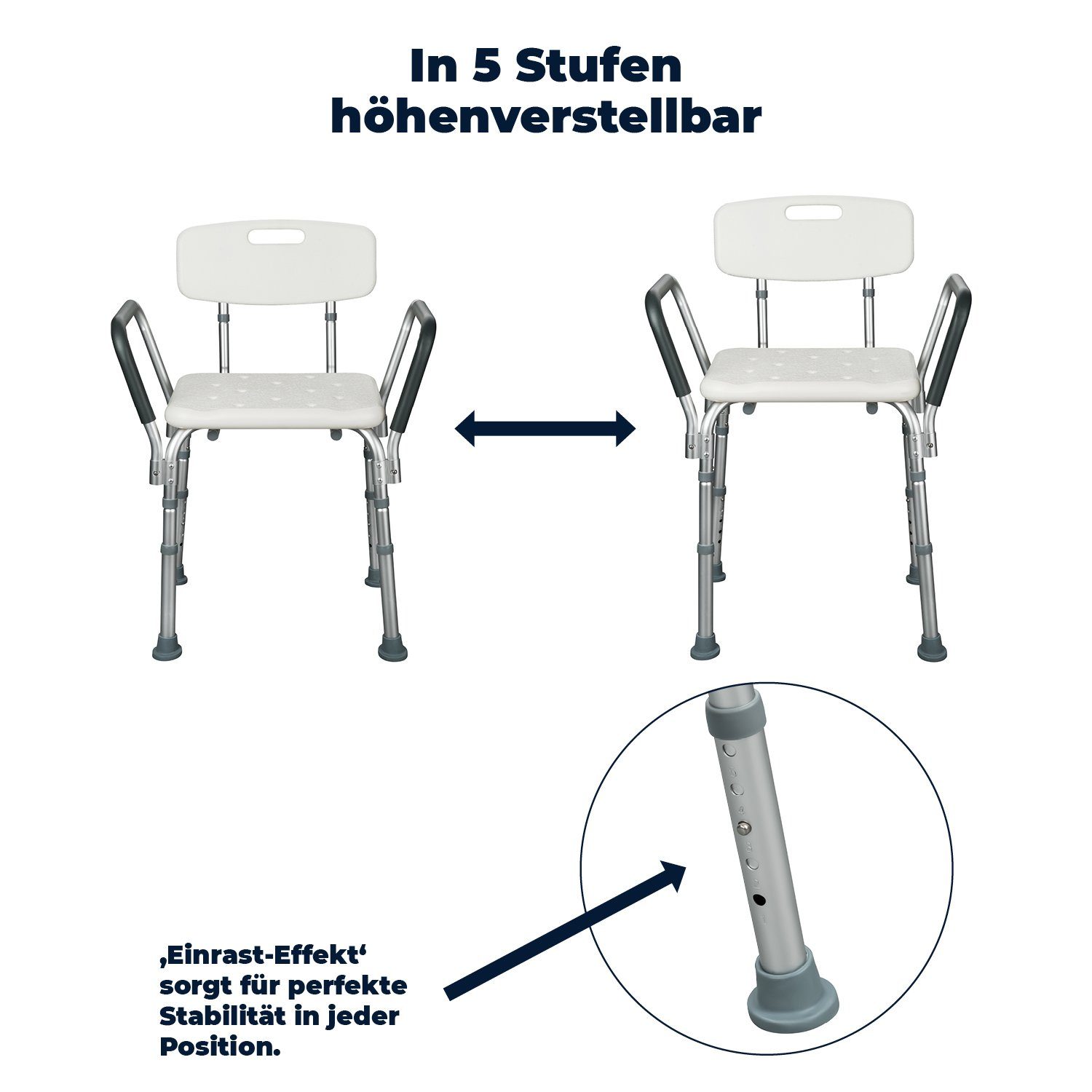 flexilife Duschhocker Duschsitz Duschhocker mit Rückenlehne und Armlehne - 110 kg belastbar
