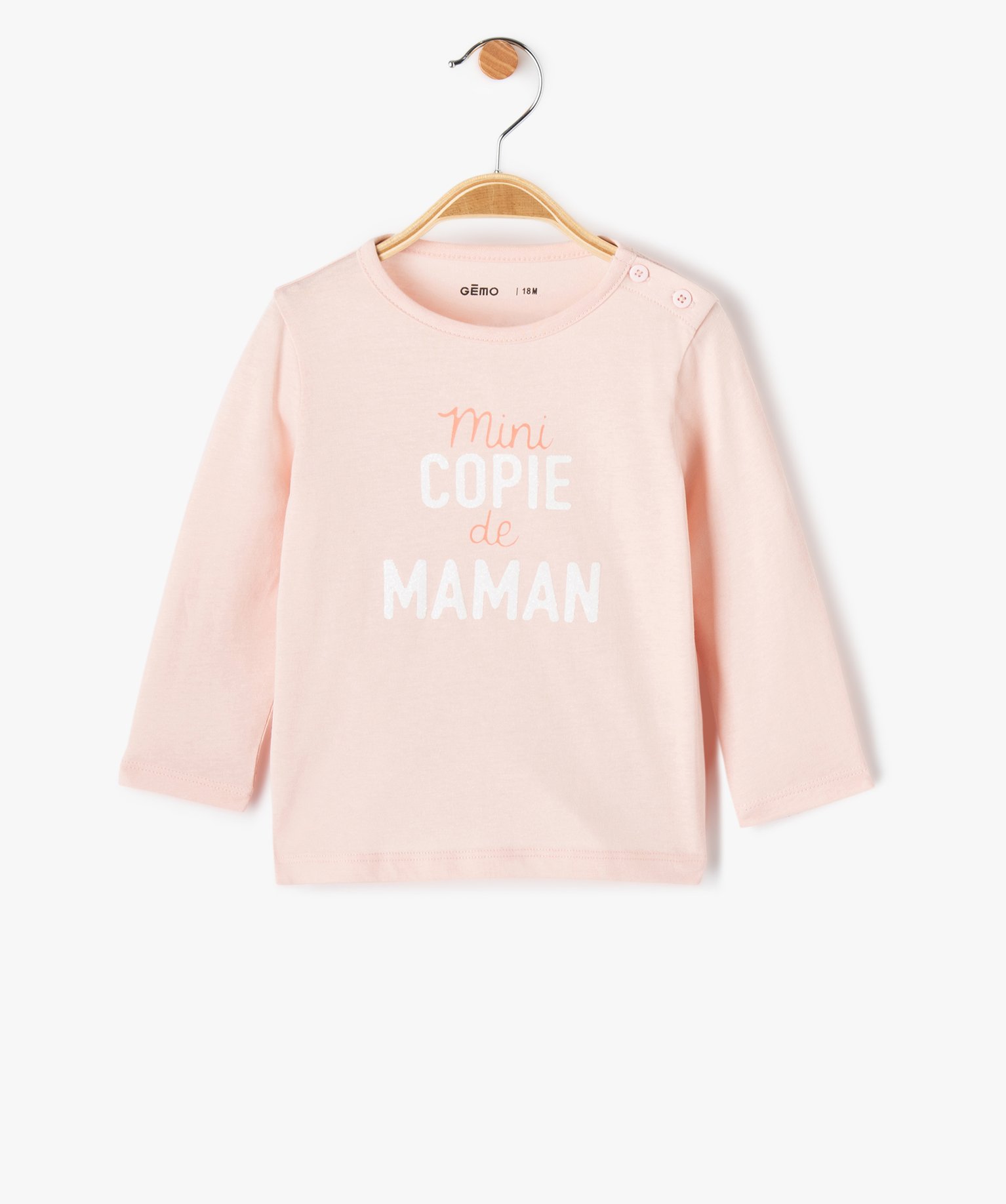 Tee-shirt à manches longues message pailleté bébé fille rose | GEMO