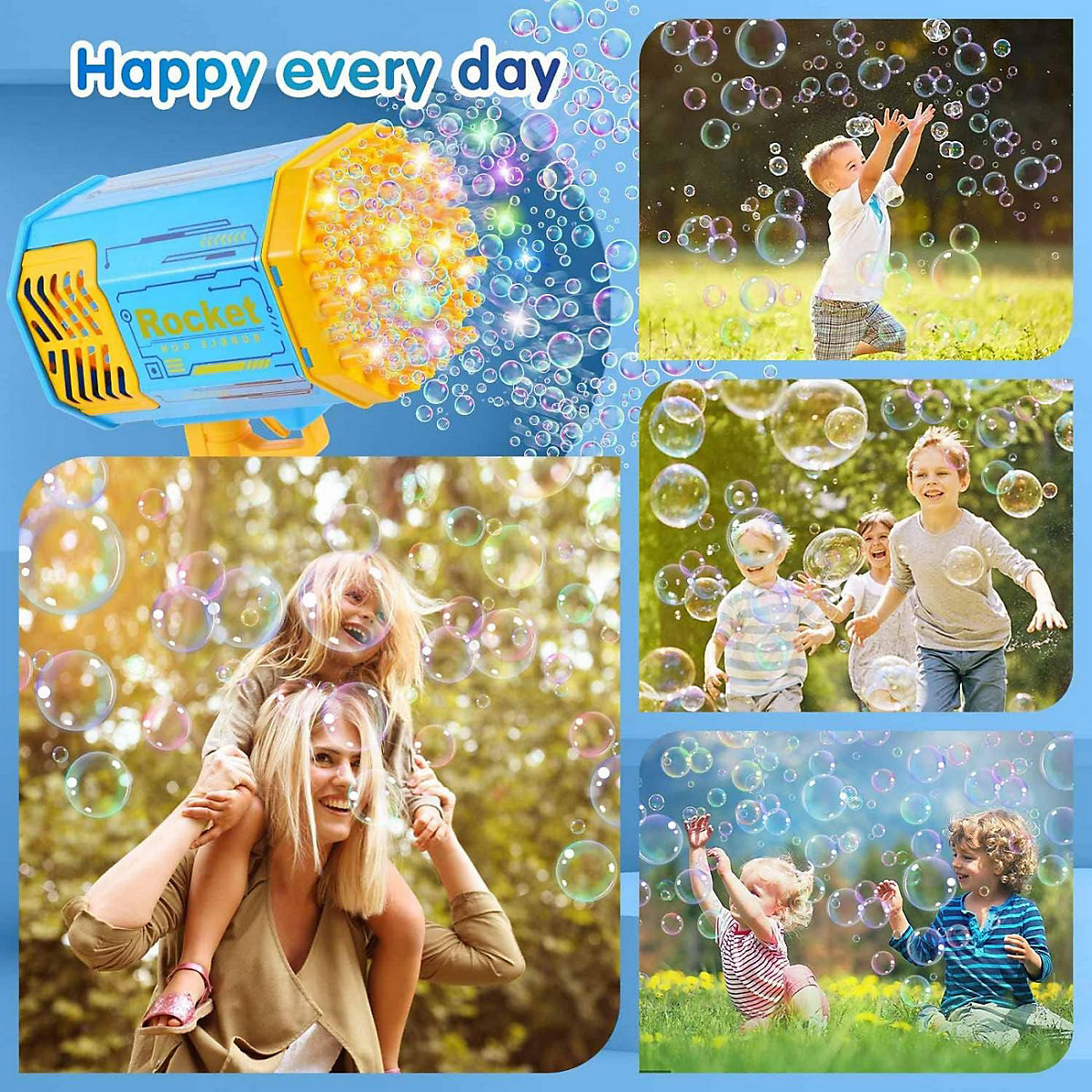 Seifenblasenmaschine Bubble Machine Elektrische Wasserpistole Outdoor Spielzeug - 69 Löcher Seifenblasen Hochzeit Toy Gun Mit Lichtern - Bubble Für Halloween Party Hochzeit Bubble 69 Loch Seifenblas