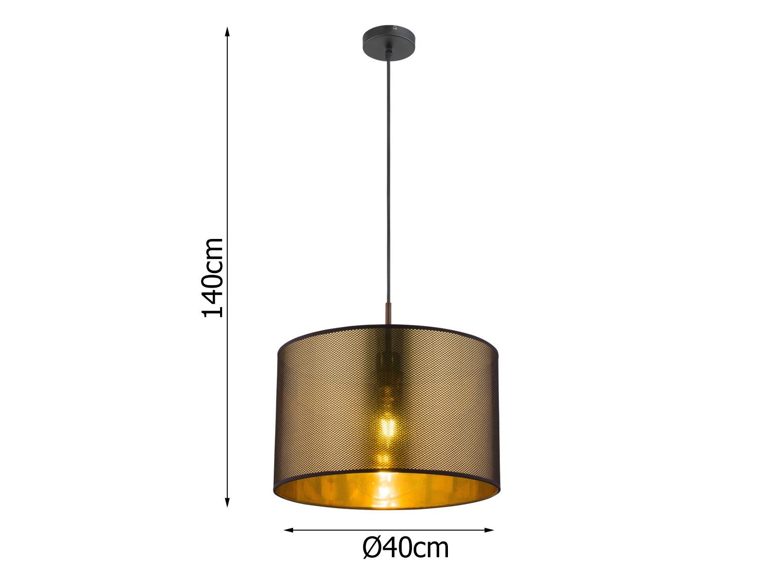 meineWunschleuchte LED Pendelleuchte, LED wechselbar, warmweiß, Designer-lampen Treppenhaus Esstisch Lampenschirme Stoff Golden, Ø40cm