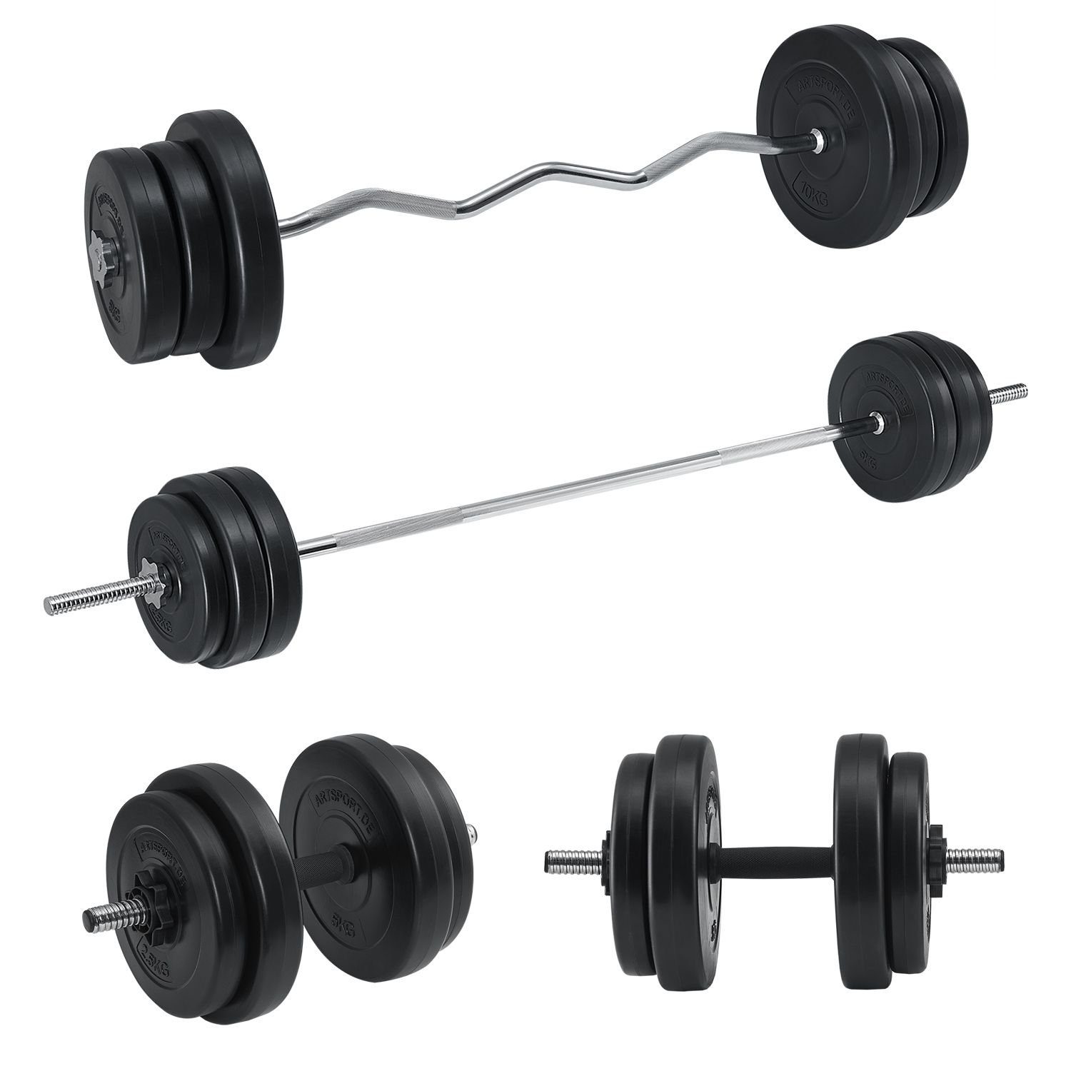 ArtSport Hantel-Set 3in1, Komplettset, 60 kg Gewichte, rutschfeste Griffe, Sternverschlüsse