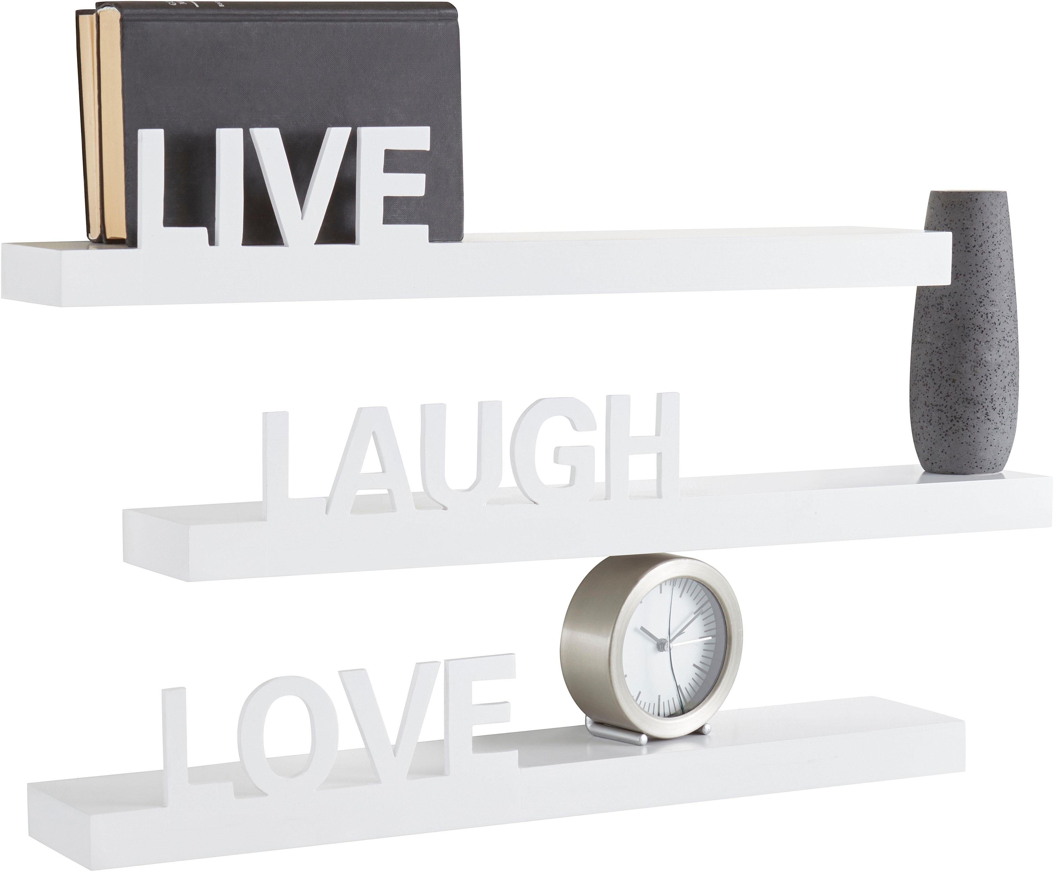 my home Deko-Wandregal Live - Love - Laugh, Set 3-tlg., Dekoregal, Wanddeko, mit Schriftzug