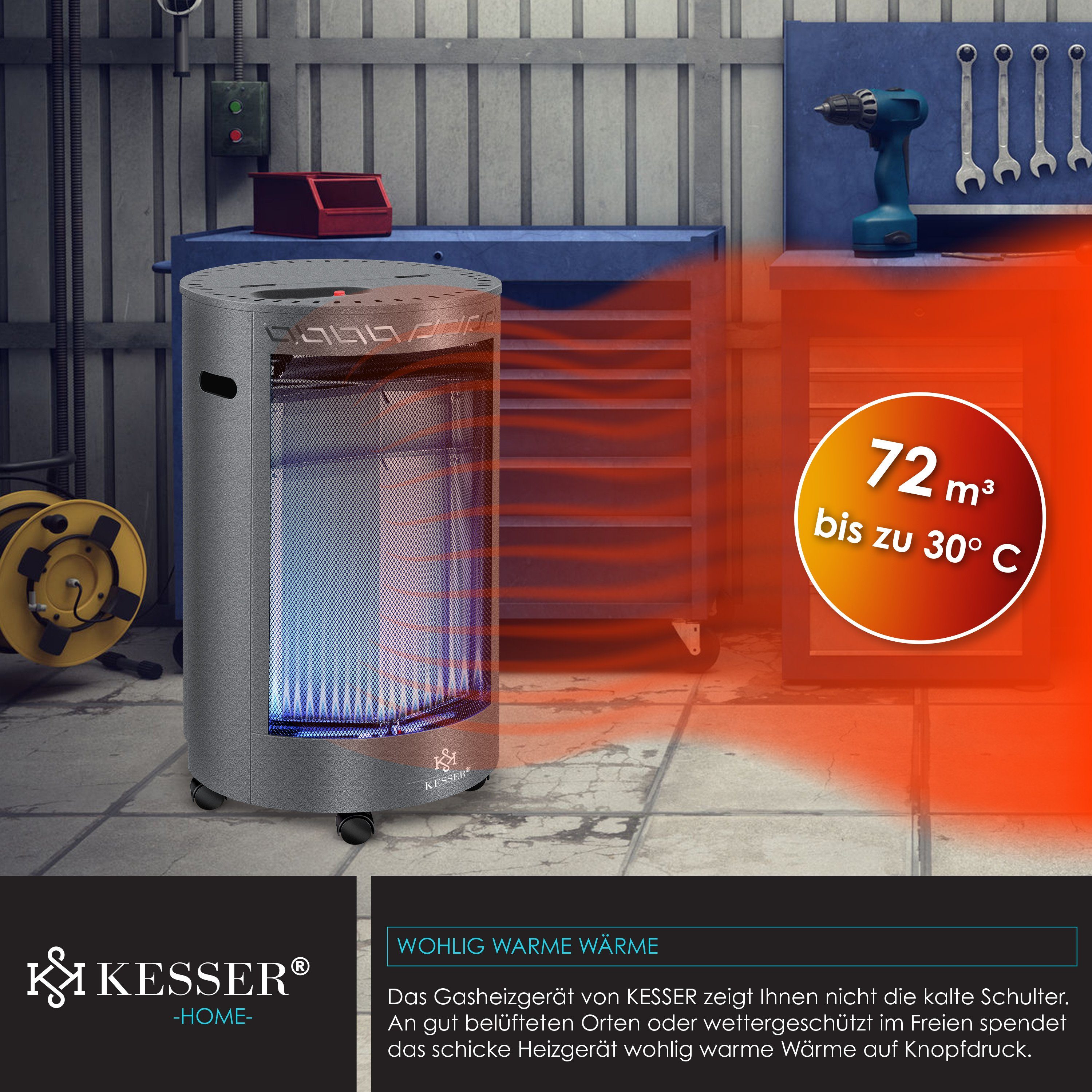 KESSER Wärmewelle, 4200 W, Gasheizer Keramik Gas Heizer 4200 Watt Heizstrahler + Gasdruckregler