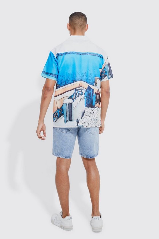 Kurzärmliges gespleißtes Oversize Hemd