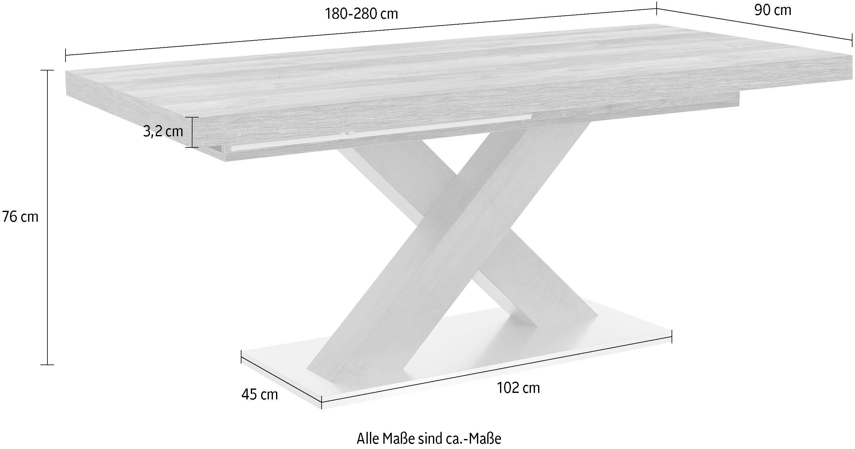 Mäusbacher Esstisch Komfort C, mit X-Gestell in graphit und mit Auszugsfunktion, Breite 180-280 cm