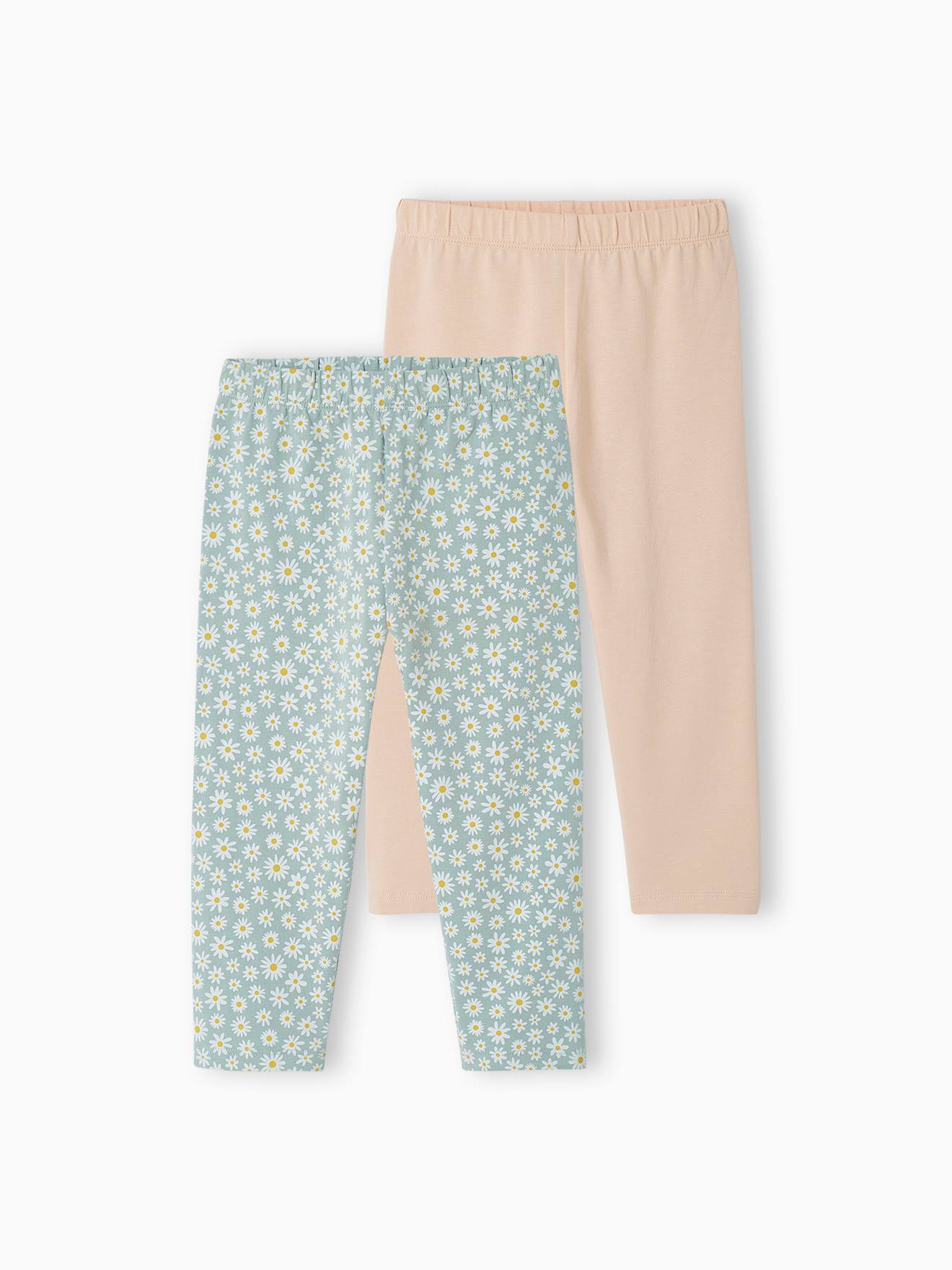 Lot de 2 legging corsaires fille rayé + imprimé bleu grisé