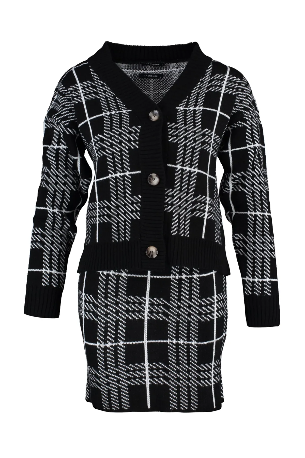 Trendyol Collection  Schwarzes Jacquard-Strickoberteil- und -unterteil-Set TWOAW23AU00047