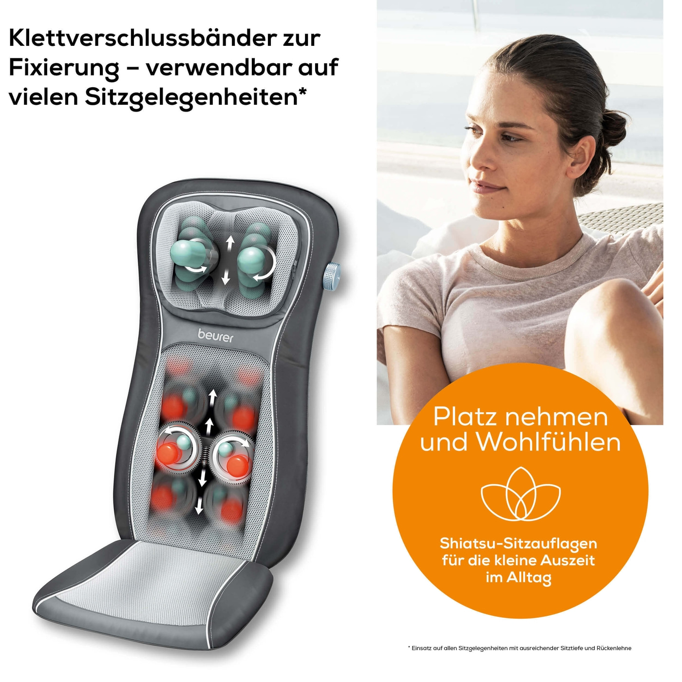 Beurer Shiatsu-Sitzauflage MG 260 HD-2-in-1-Sitzauflage Massagegrät für punktuelle Massage, Roll-, Nacken- & Rückenmassage