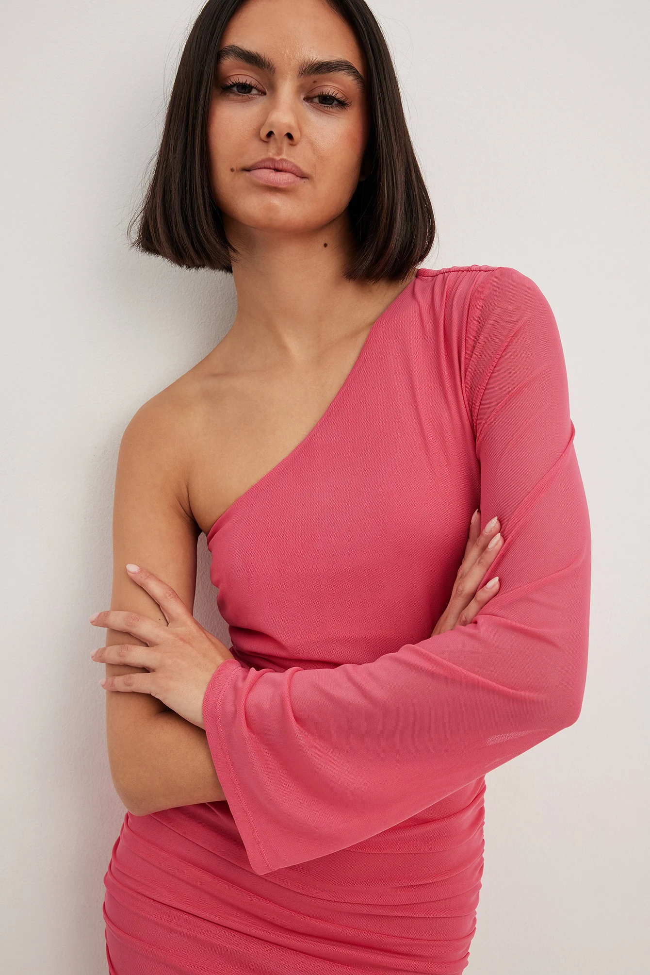 Einseitig schulterfreies Mesh-Minikleid