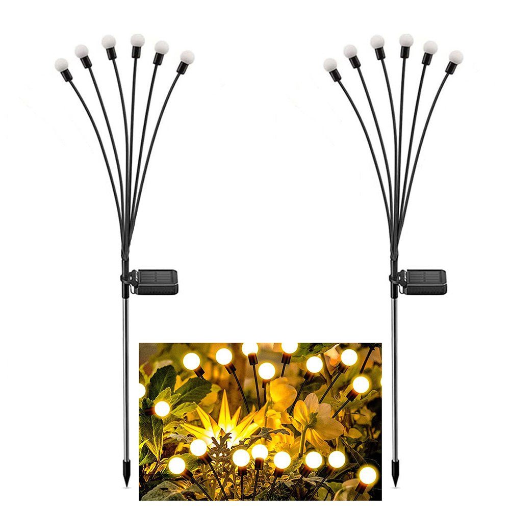 MUPOO LED Gartenleuchte LED-Lichterkette Leuchten Solarbetriebene IP65 wasserdicht. 2 Stück, 2 Stück, 6 LED-Leuchten, Solar Glühwürmchen Warmweißes/RGB,Garten Deko Glühwürmchen,6/8/10Köpfe