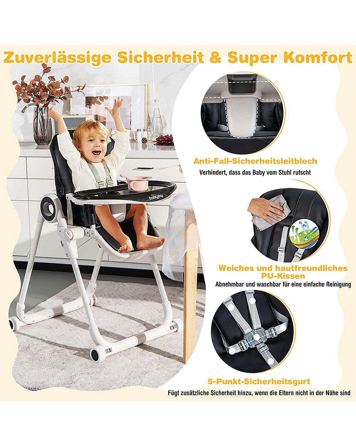 Hochstuhl Schnelle Montage & Faltbar verstellbar
