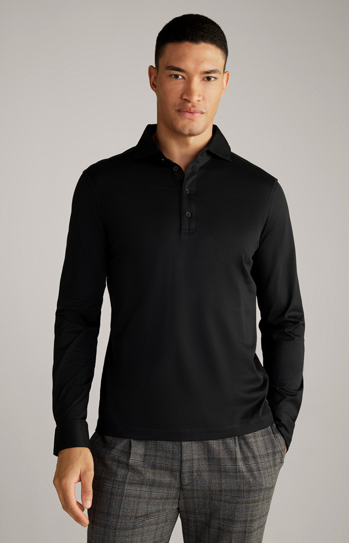 Langarm-Poloshirt Baldwin in Schwarz