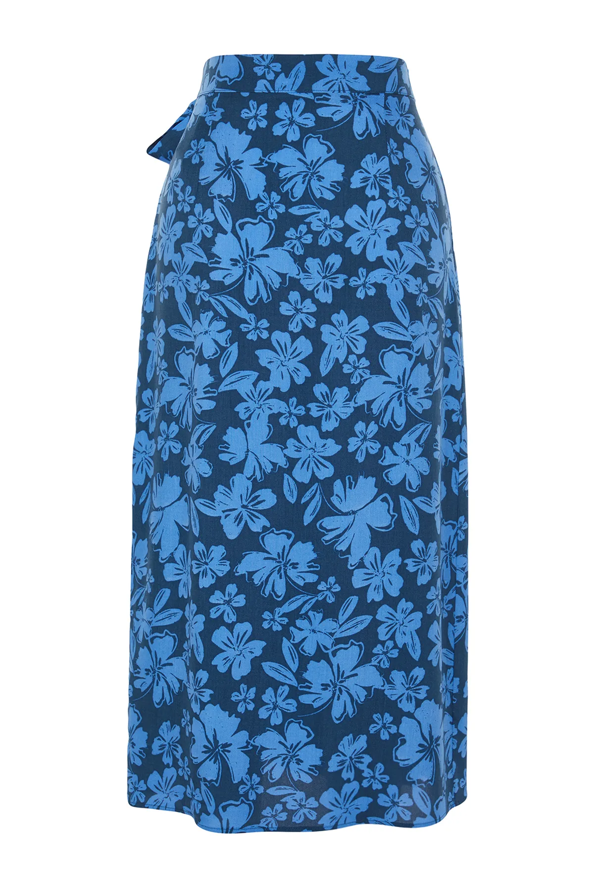 Trendyol Collection  Zweireihiger Midirock aus Viskosestoff mit blauem Blumenmuster - TWOSS23ET00294