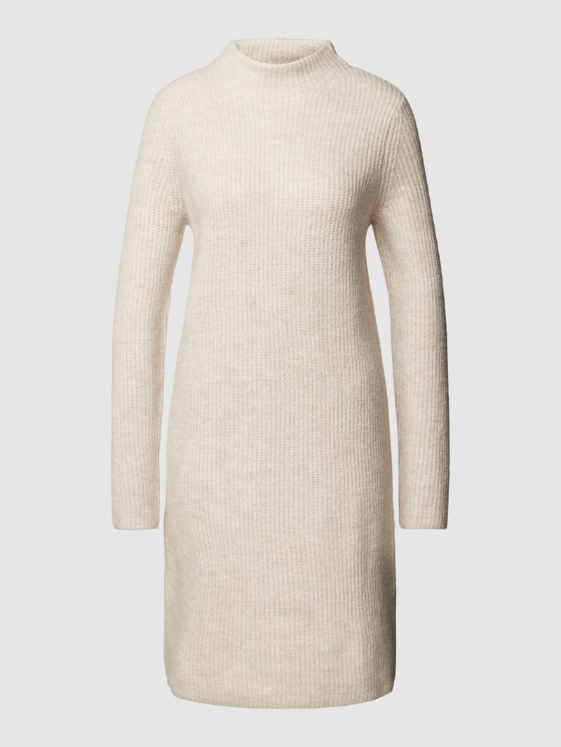 Knielanges Strickkleid mit Stehkragen in beige