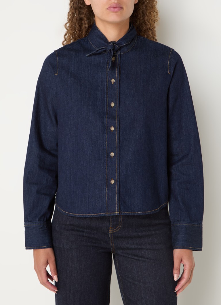OPUS Farilla chambray blouse with detachable shawl collar