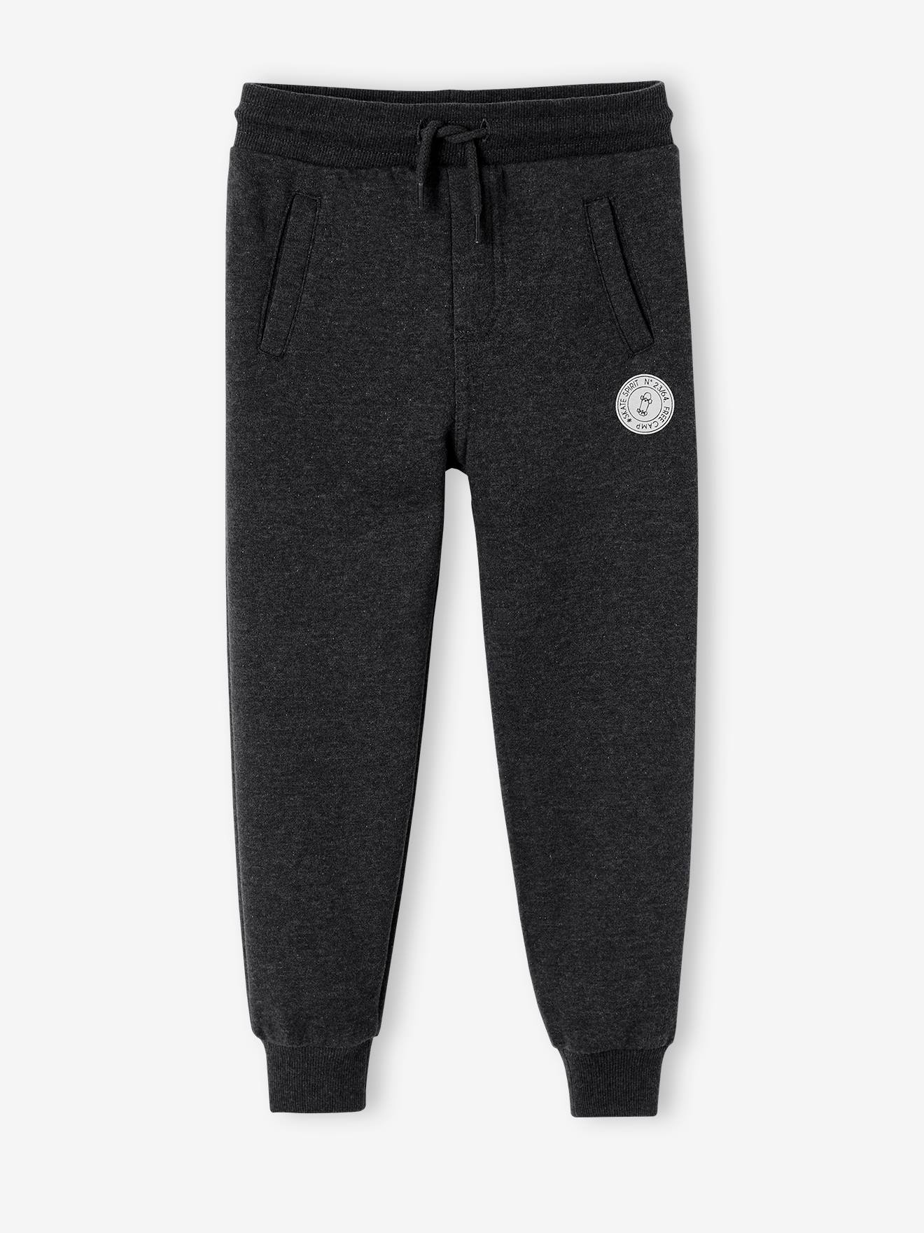 Pantalon jogging Basics garçon en molleton gris moyen chiné