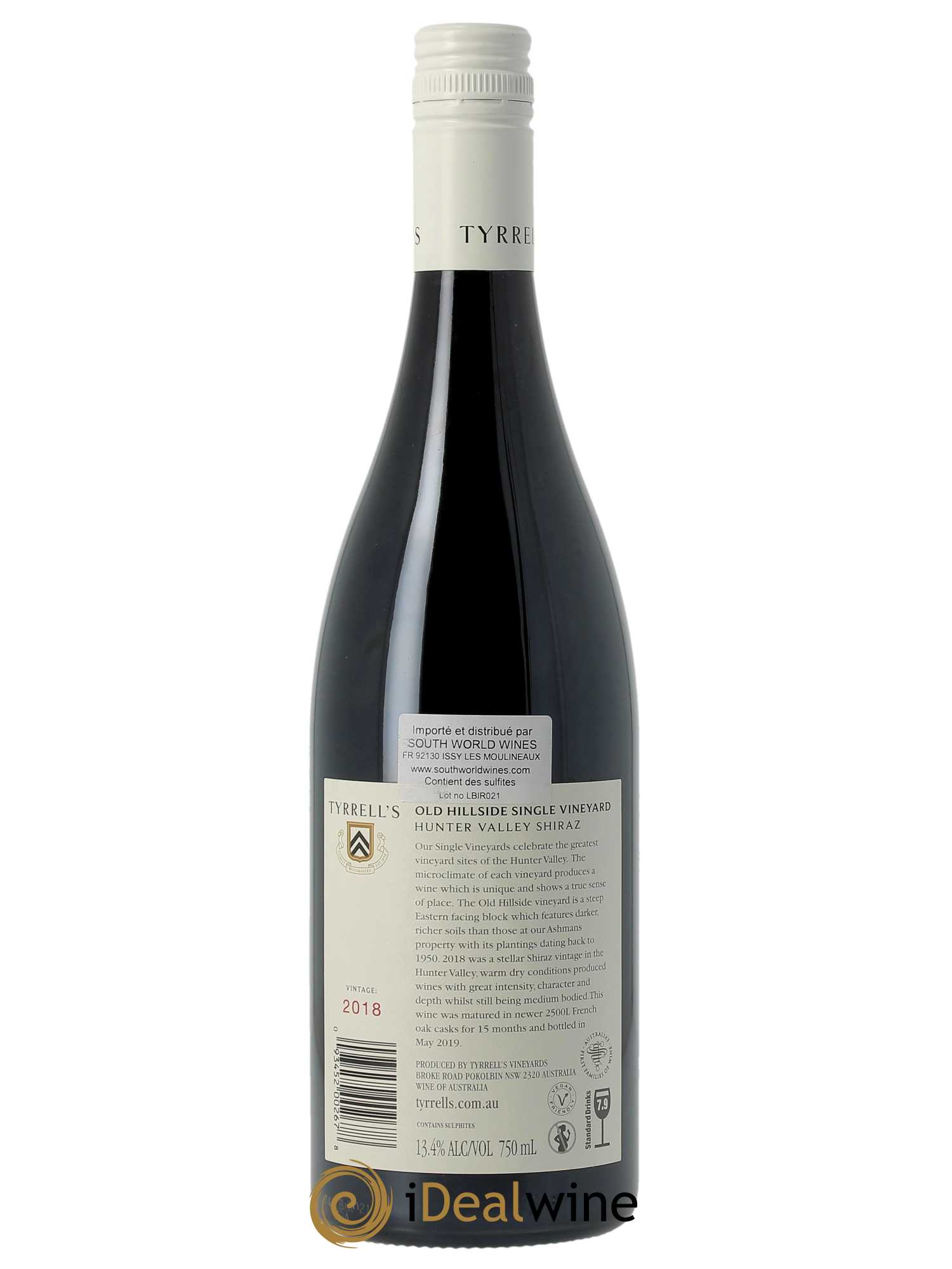Hunter Valley Tyrrell's Wines Old Hillside Vineyard  2018 - Lot de 1 Bouteille