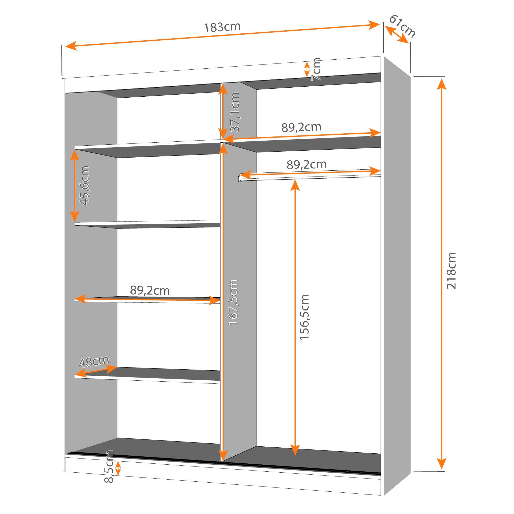 Polini kids Schlafzimmer-Set Polini Porto, (Set, 5-St., bestehend aus Bettgestell, Schiebetürenschrank, Kommode, Nachtkommoden), inklusive Bettkasten