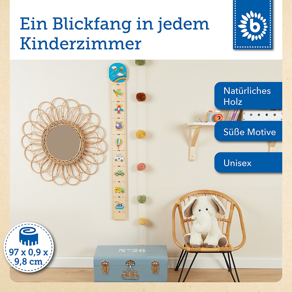 Kinder Messlatte aus Holz mit Verkehr Motiv Fahrzeuge Kinderzimmer Deko aus Holz Messlatten