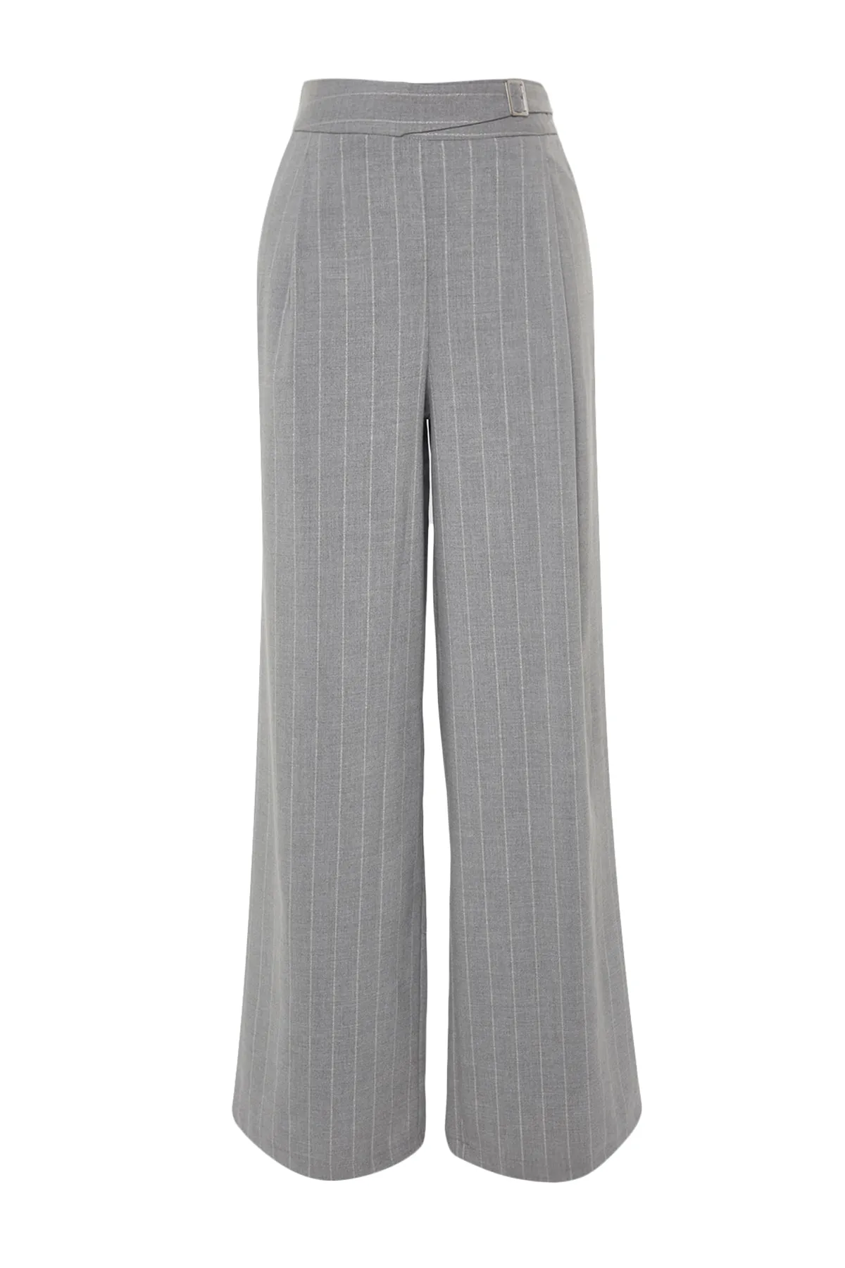 Trendyol Collection  Graue, gewebte, gestreifte Hose mit weitem Bein und glitzernden Details TWOSS23PL00223
