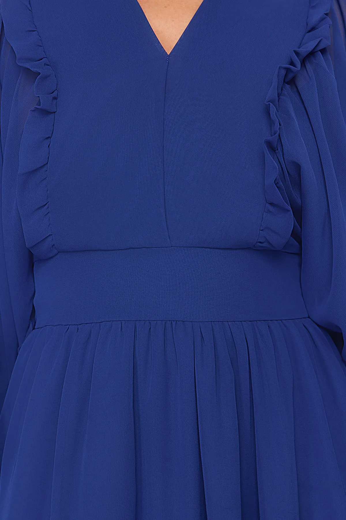 Trendyol Modest  Saks Minimal gemustertes, gefüttertes Chiffon-Gewebekleid TCTSS24EB00035