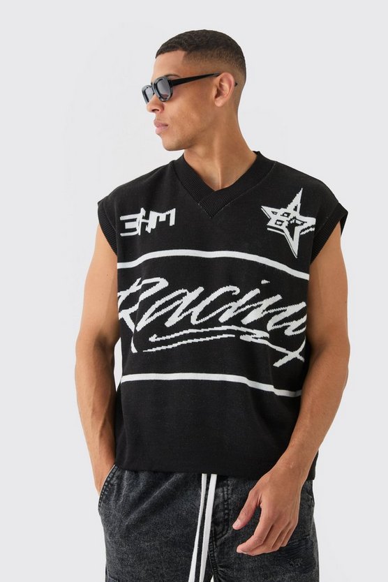 Kastiges Oversize Moto-Tanktop mit V-Ausschnitt