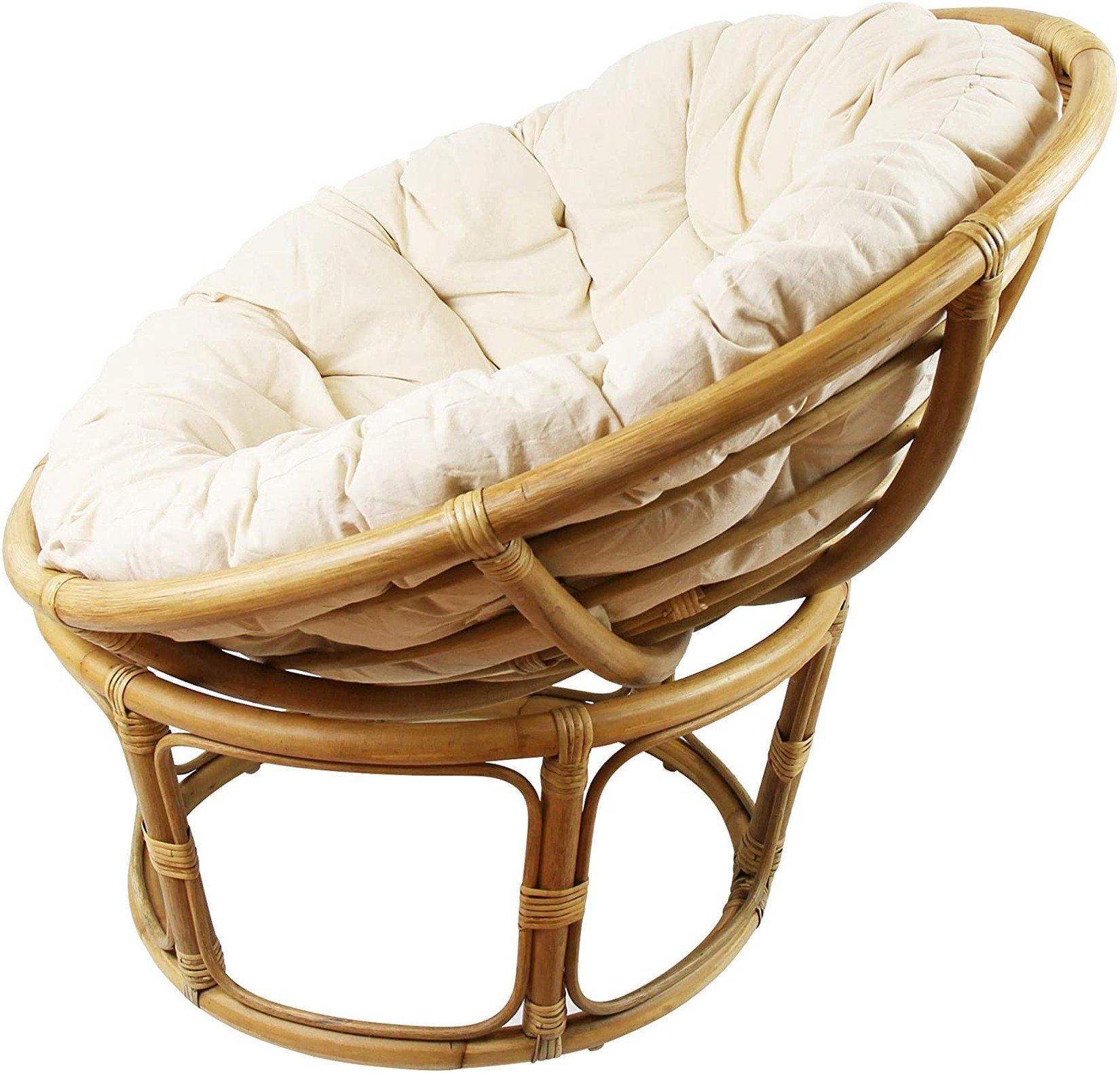 Dekoleidenschaft Relaxsessel Papasansessel aus Rattan, inkl. Kissen aus Baumwolle, beige, Korbsessel, Liegesessel, Clubsessel, Rattansessel