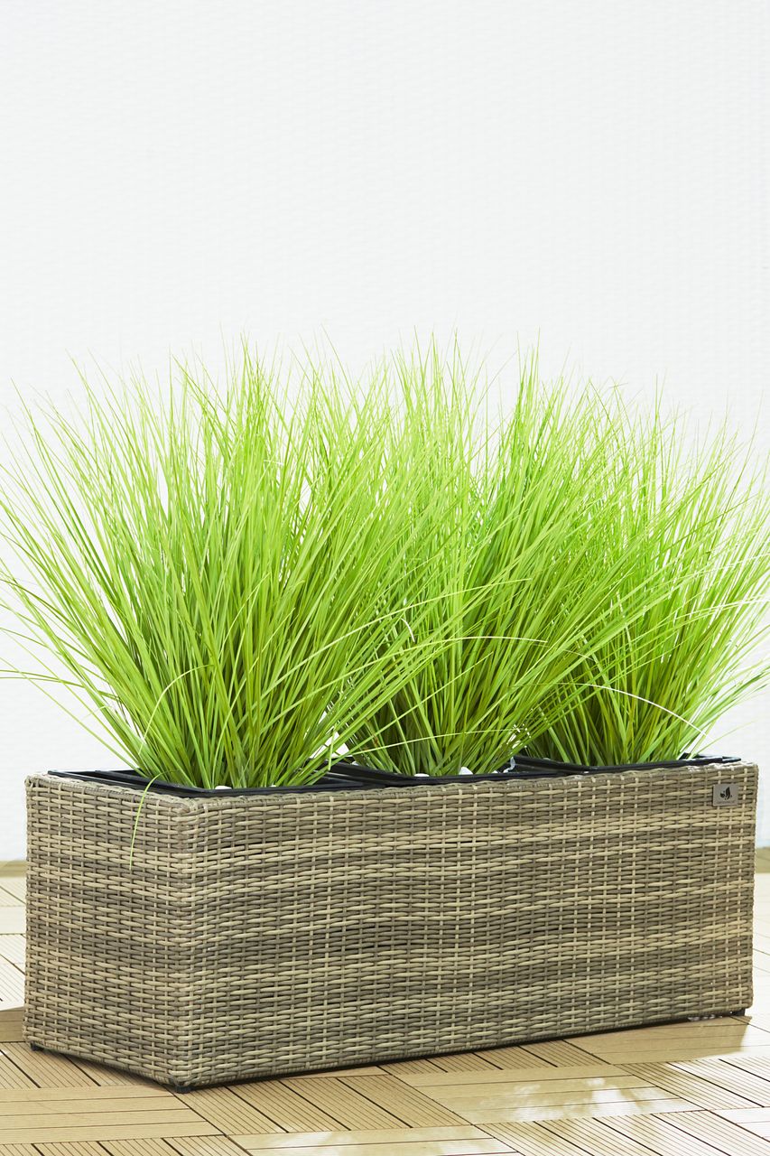 Weles Pflanzkübel Polyrattan 102 x 36 x 36 cm, für Innen und Außen, Bewässerungssystem,  naturfarben