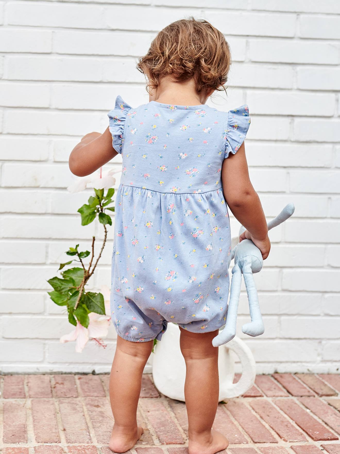 Combishort bébé manches volantées bleu pâle