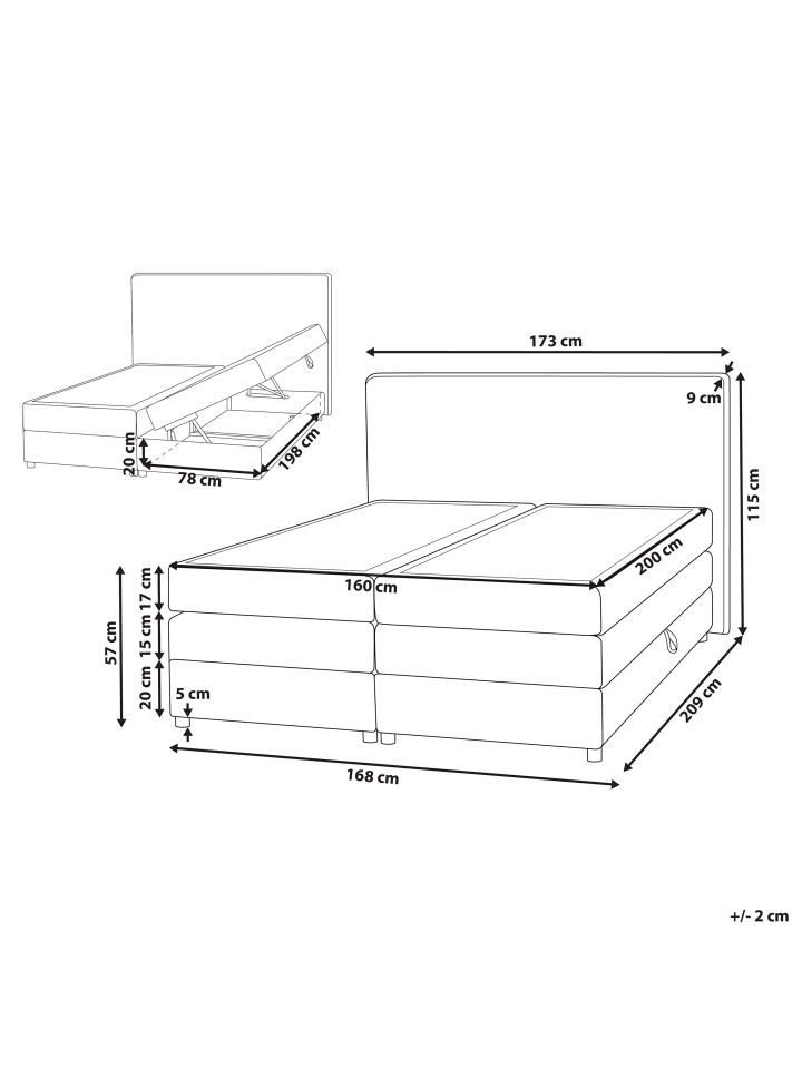 Beliani Boxspring Bett MINISTER in Grau/Silber - (W) 168 x (H) 115 x (L) 209 cm günstig kaufen onesize