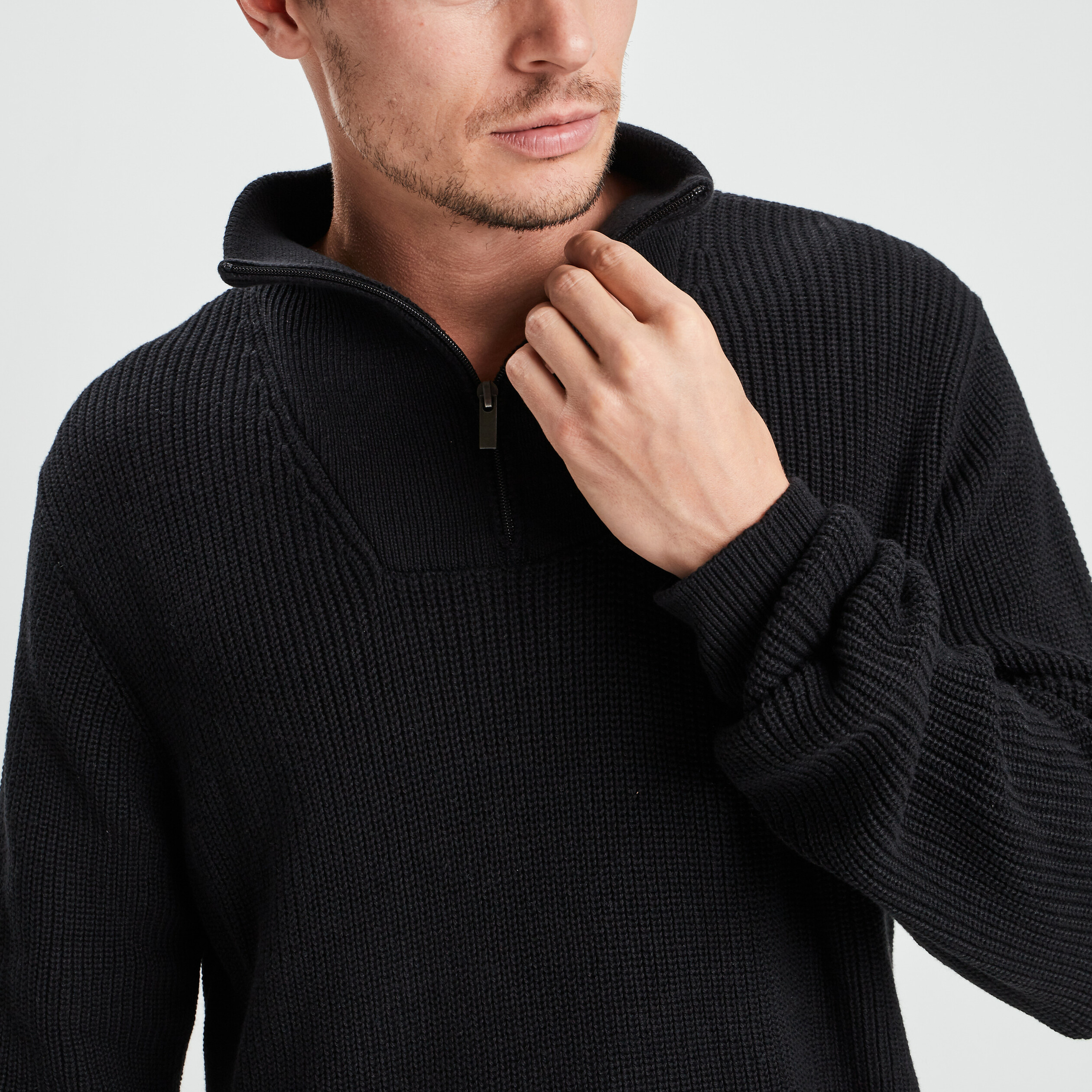 Pull camionneur zippé noir homme | La Halle
