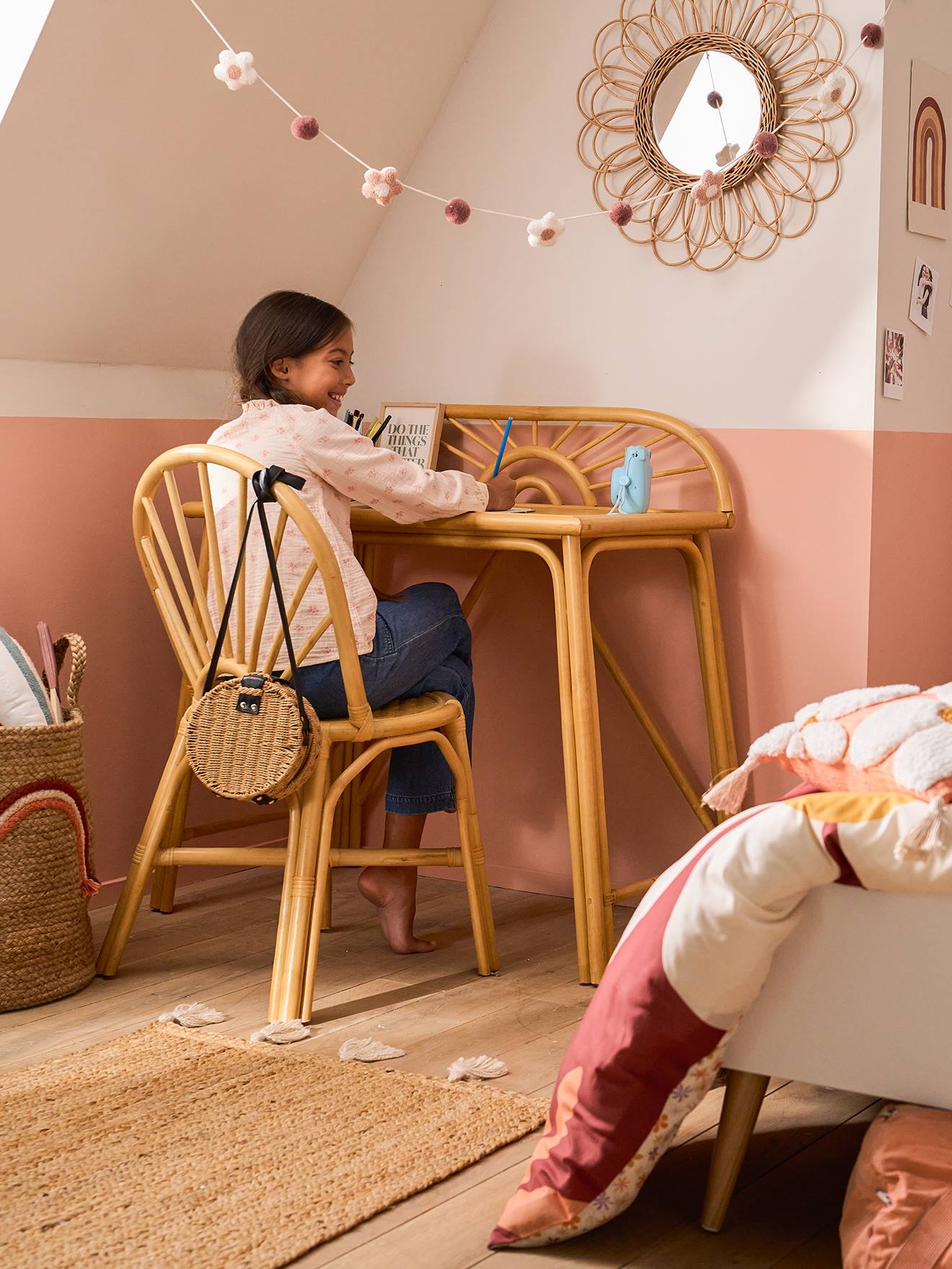 Vertbaudet Kinderschreibtisch SONNENSCHEIN aus Rattan - natur